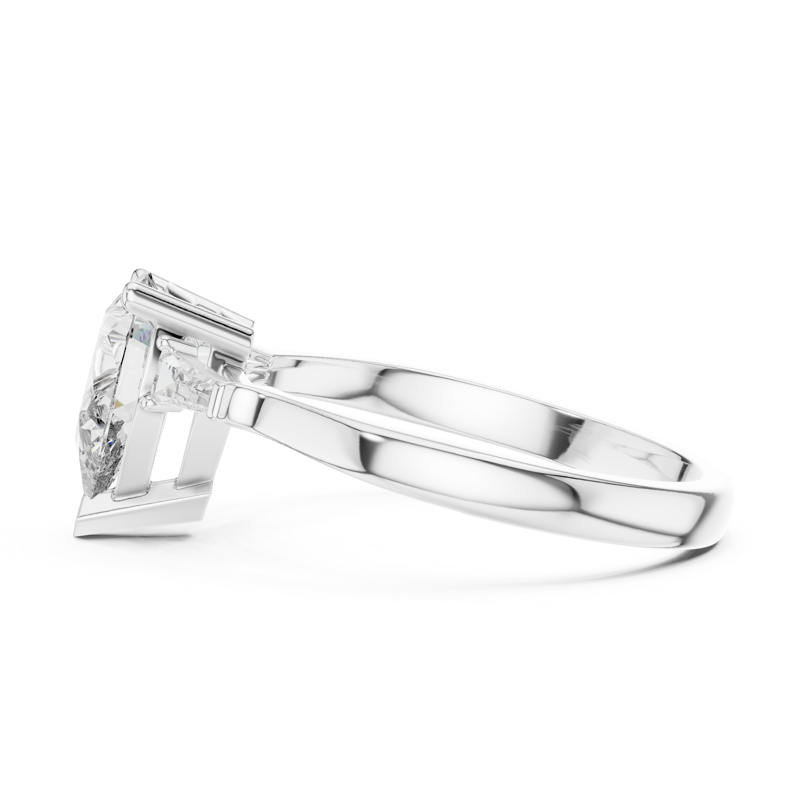 Pear Cut Three Stone Engagement Ring with Custom Baguette Side Diamonds