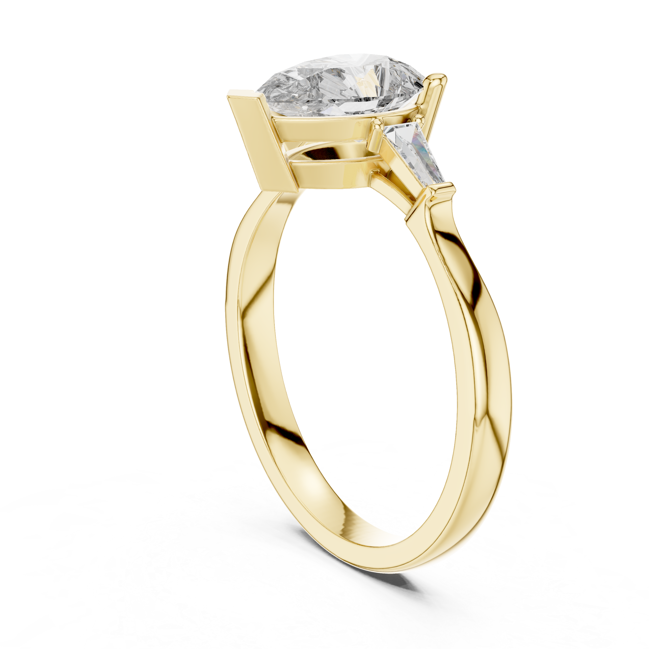 Pear Cut Three Stone Engagement Ring with Custom Baguette Side Diamonds