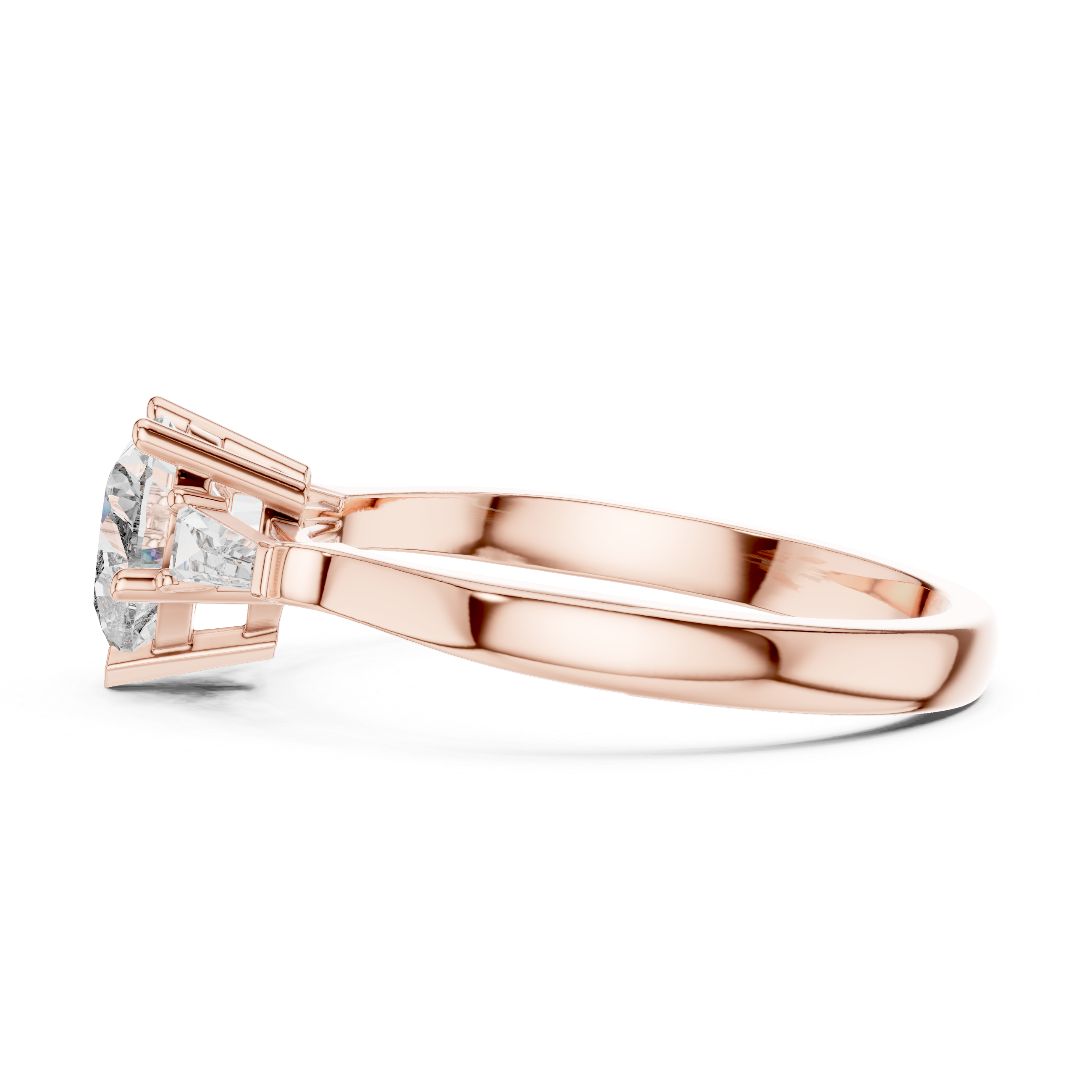 Heart Cut Three Stone Engagement Ring with Tapered Baguette Side Diamonds
