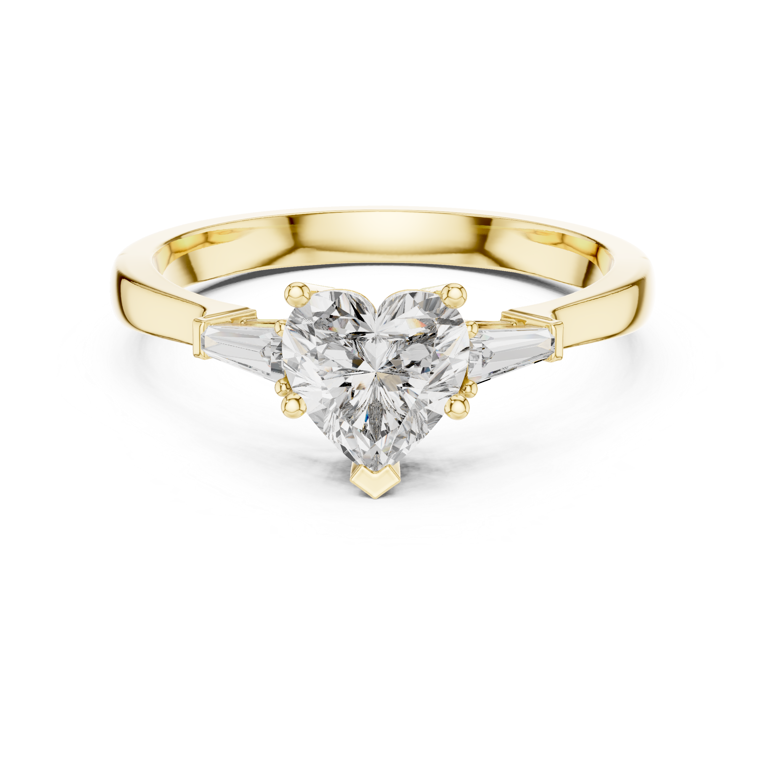 Heart Cut Three Stone Engagement Ring with Tapered Baguette Side Diamonds