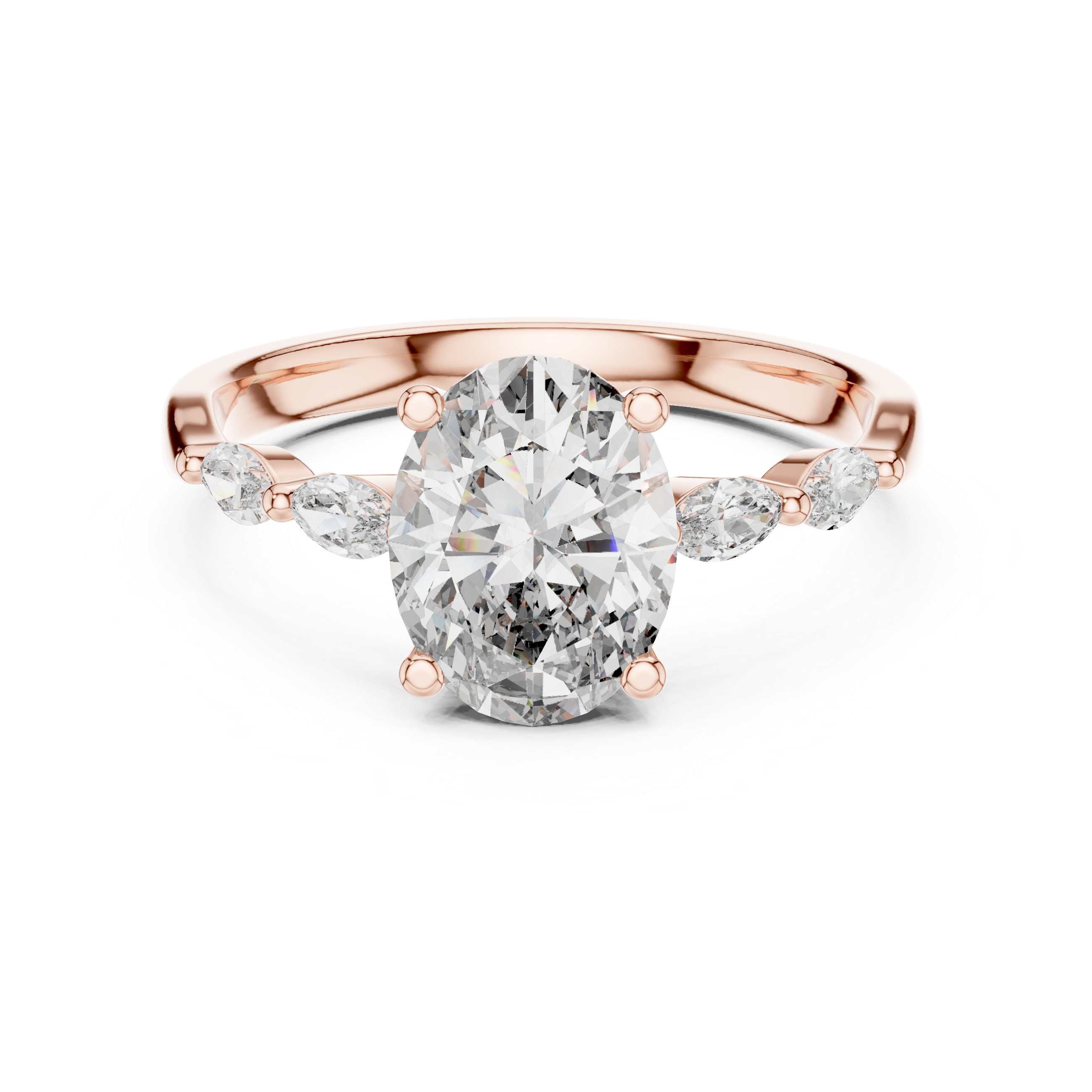 Oval Cut Engagement Ring with Marquise Diamond Accent Band