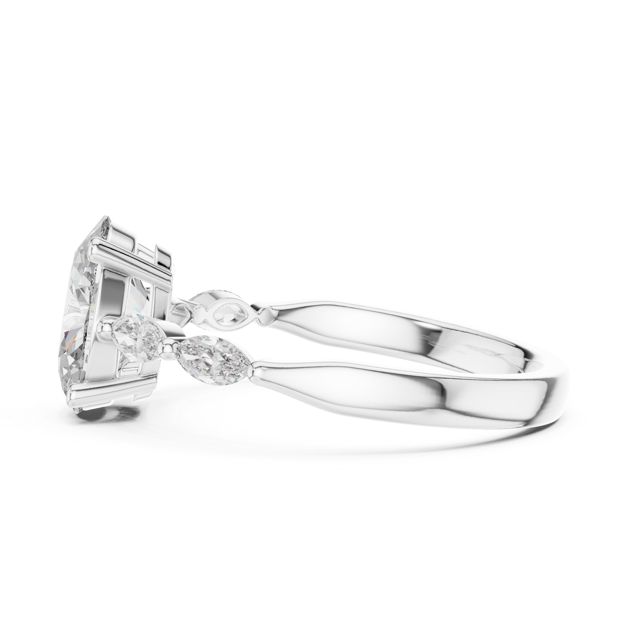 Oval Cut Engagement Ring with Marquise Diamond Accent Band