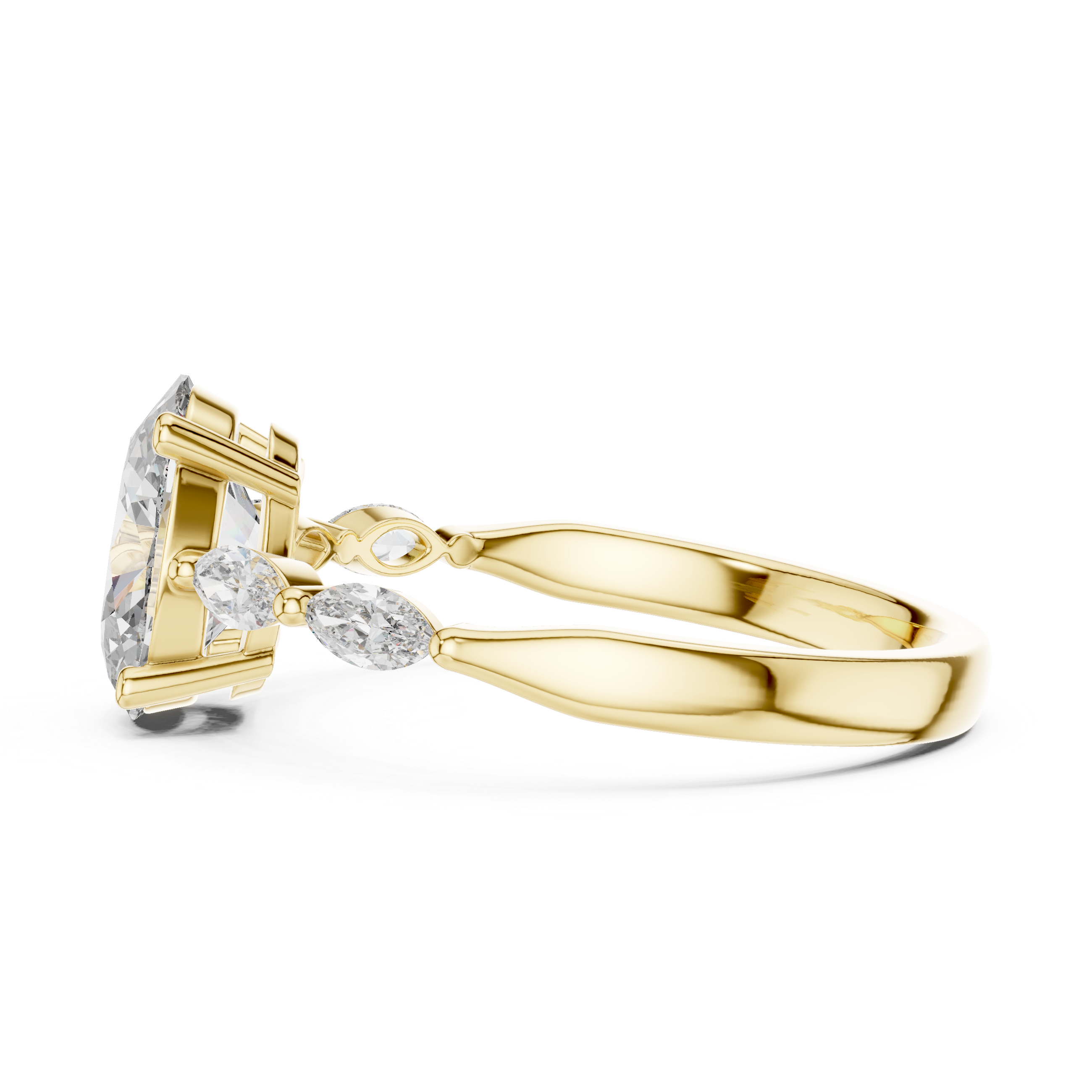 Oval Cut Engagement Ring with Marquise Diamond Accent Band