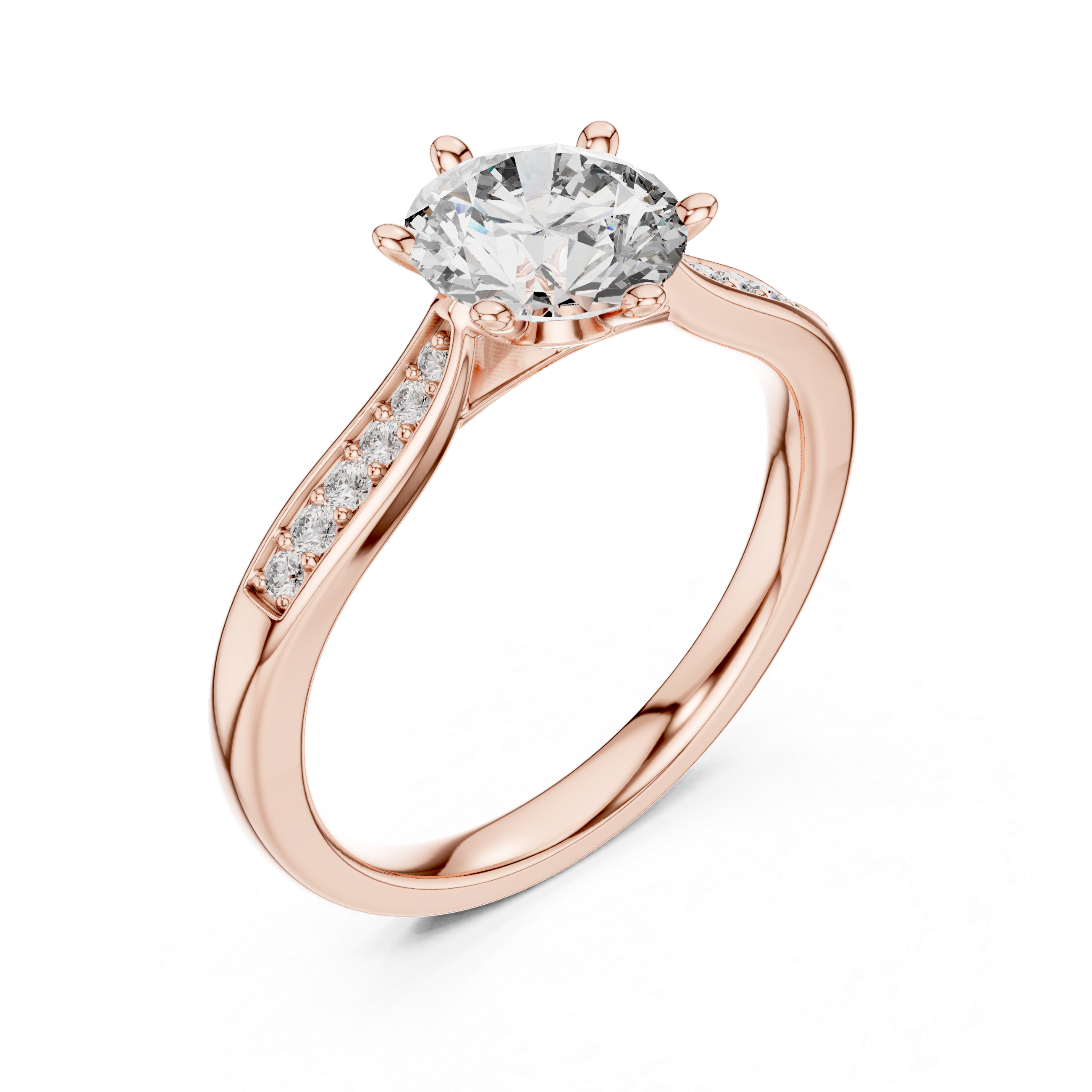 Round Cut Pavé Solitaire Engagement Ring with Cathedral Setting