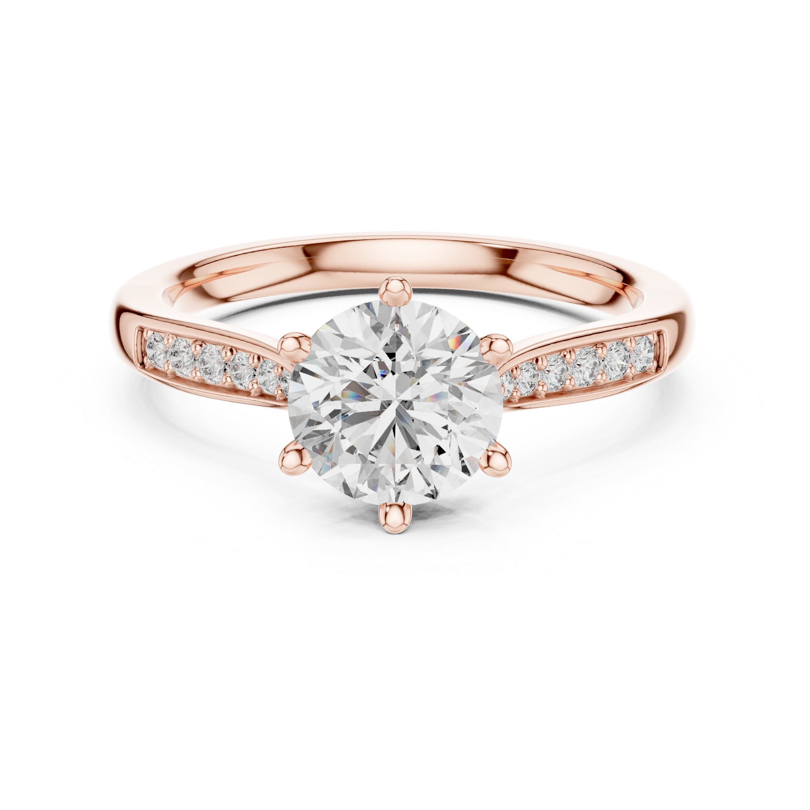 Round Cut Pavé Solitaire Engagement Ring with Cathedral Setting
