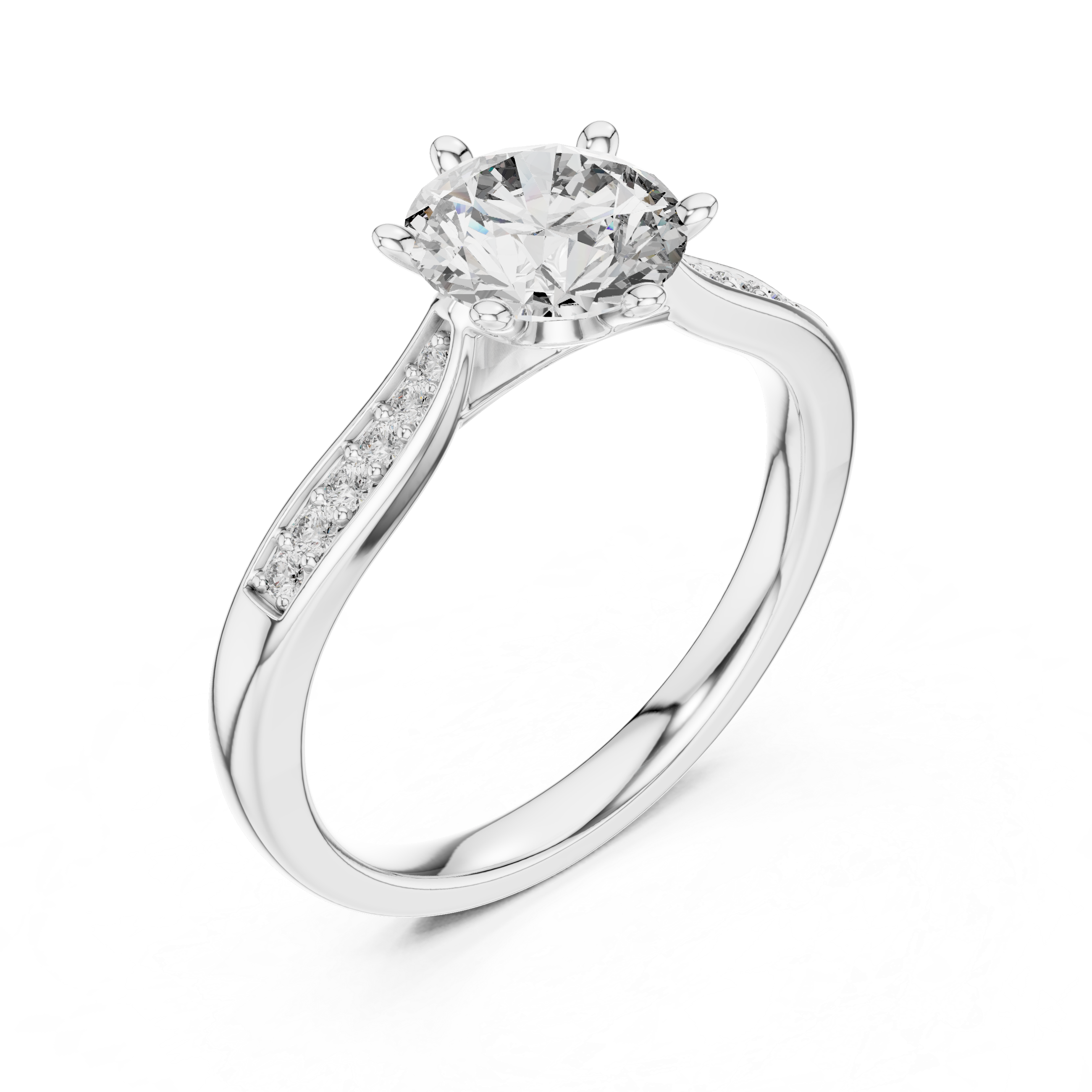 Round Cut Pavé Solitaire Engagement Ring with Cathedral Setting
