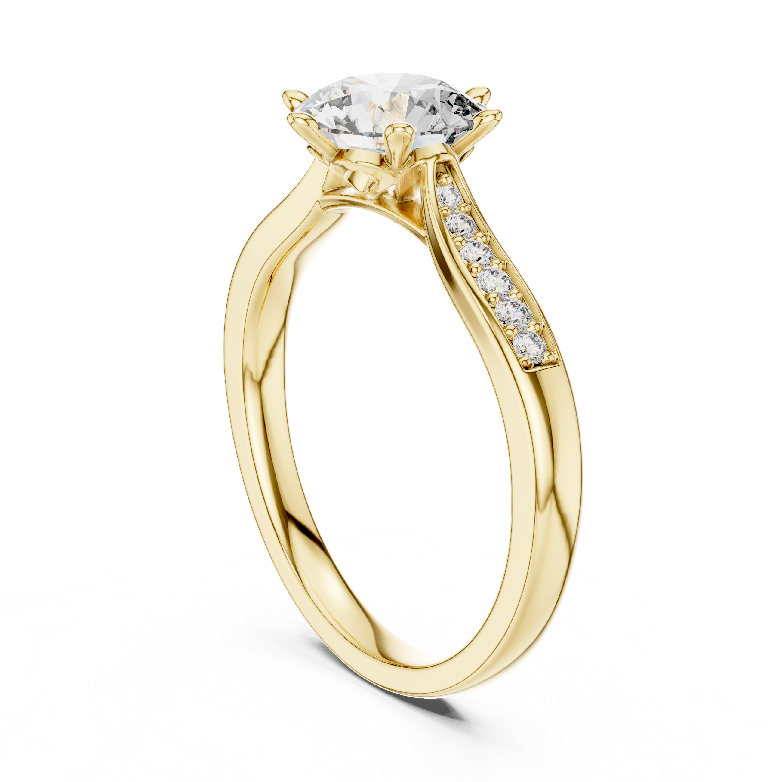 Round Cut Pavé Solitaire Engagement Ring with Cathedral Setting