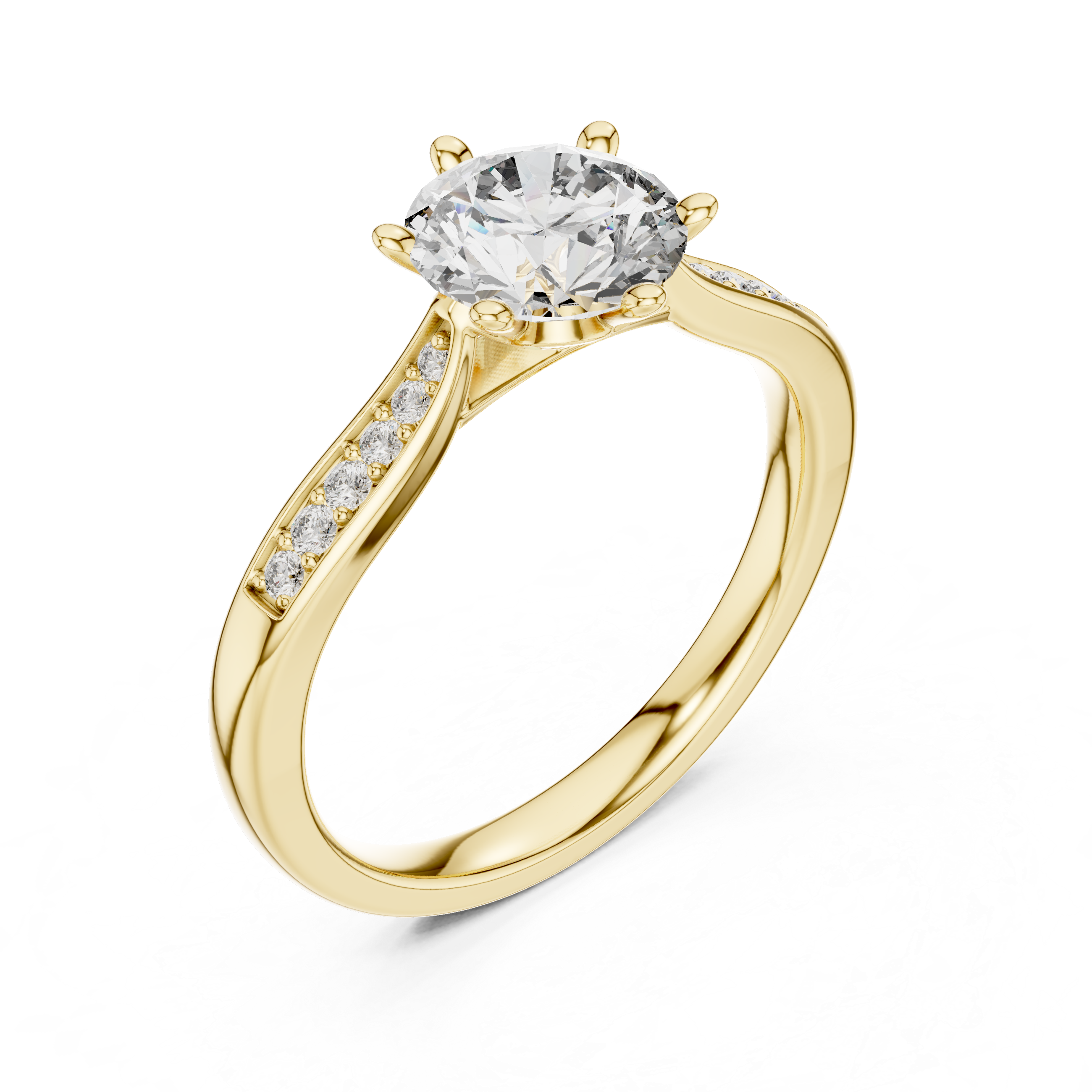 Round Cut Pavé Solitaire Engagement Ring with Cathedral Setting