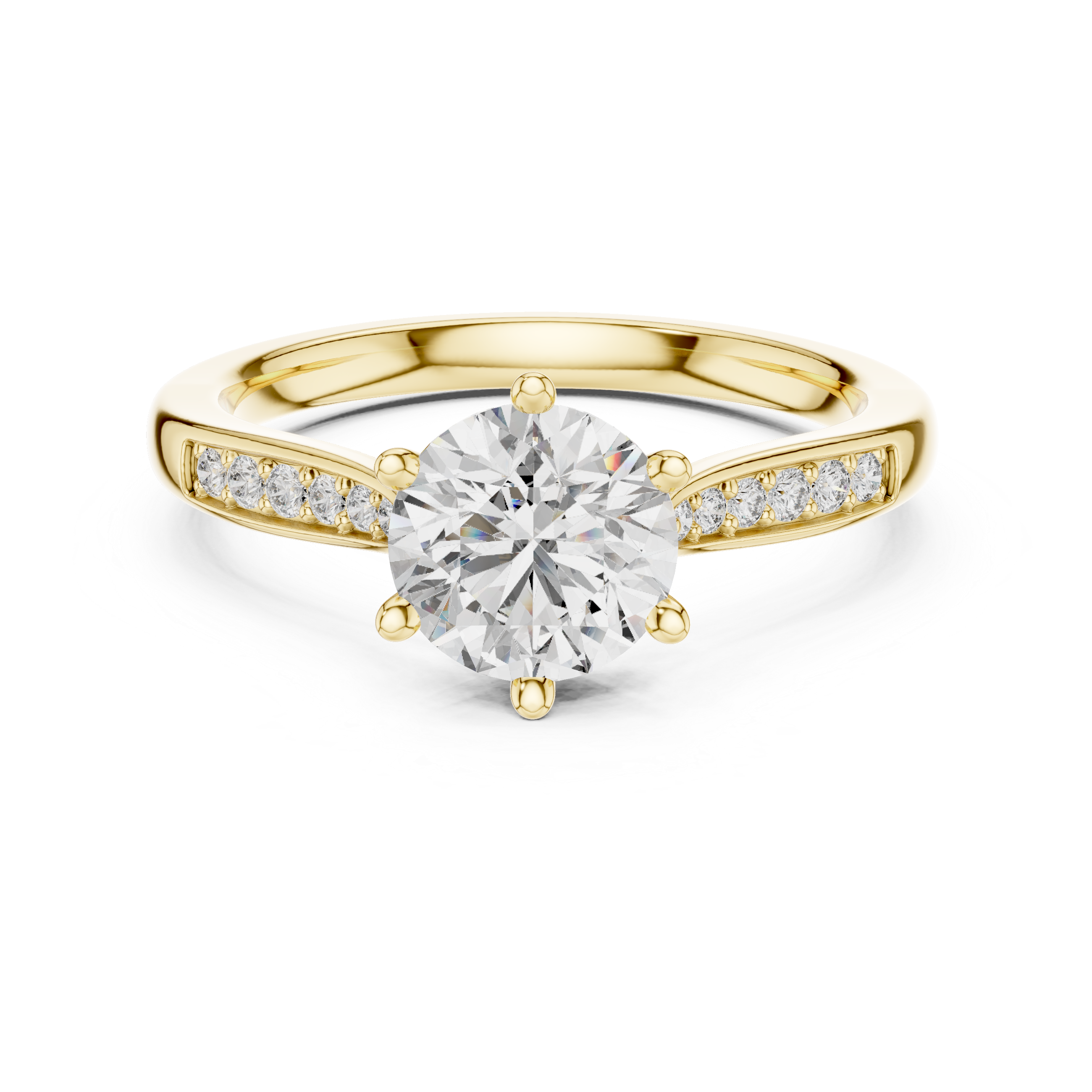 Round Cut Pavé Solitaire Engagement Ring with Cathedral Setting