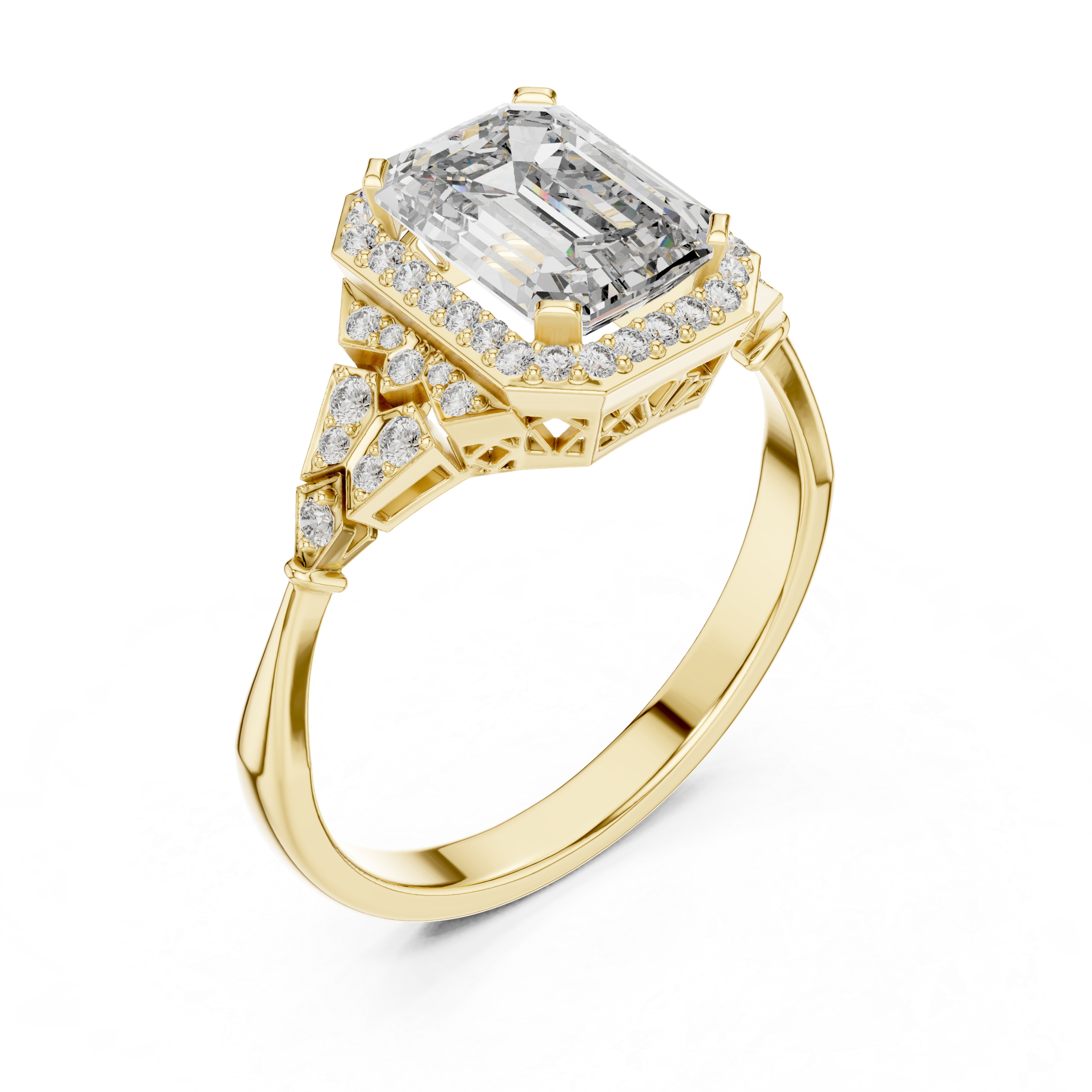Emerald Cut Halo Engagement Ring with Pavé Diamond Accents