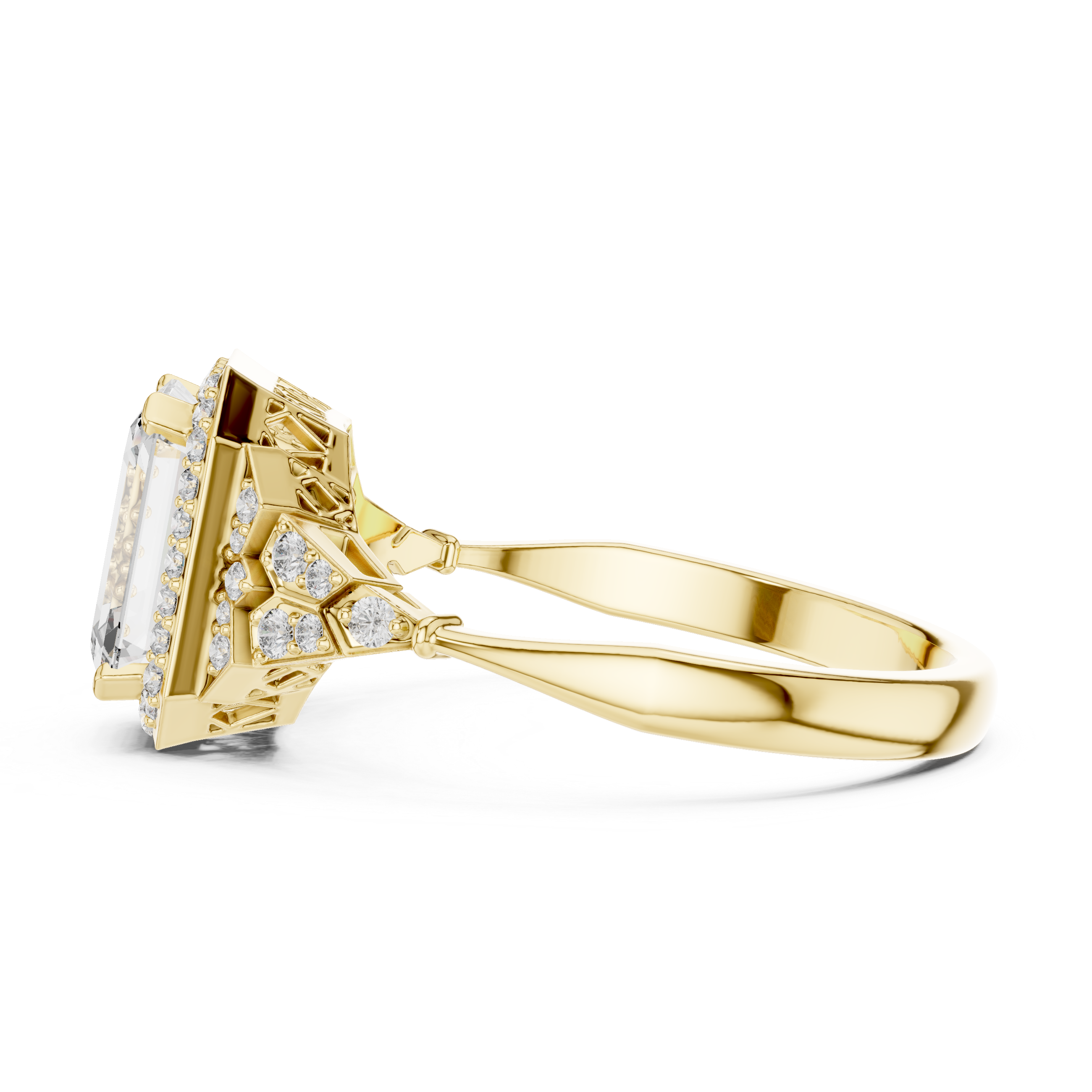 Emerald Cut Halo Engagement Ring with Pavé Diamond Accents