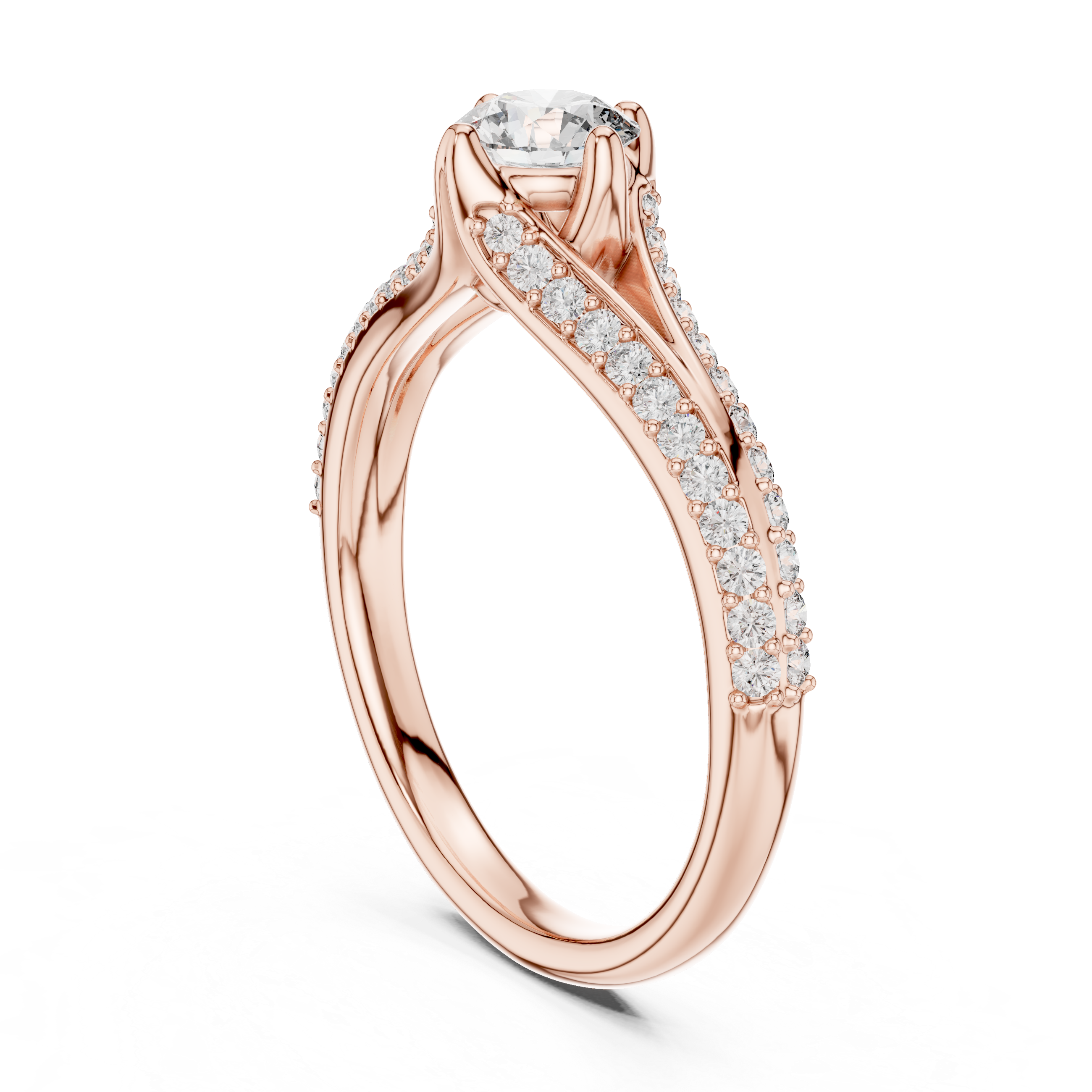 Split Shank Pavé Diamond Engagement Ring with Round Solitaire Center