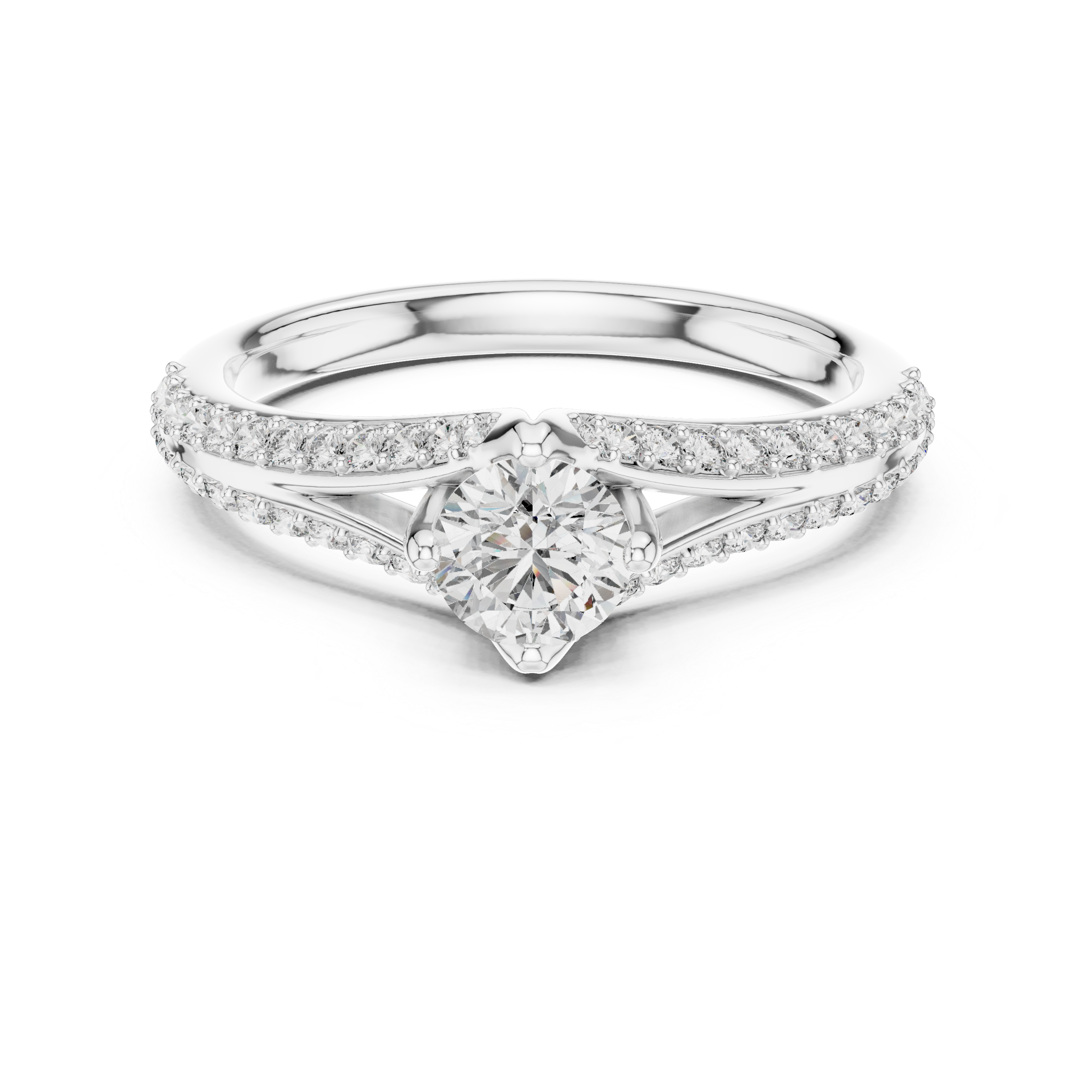 Split Shank Pavé Diamond Engagement Ring with Round Solitaire Center