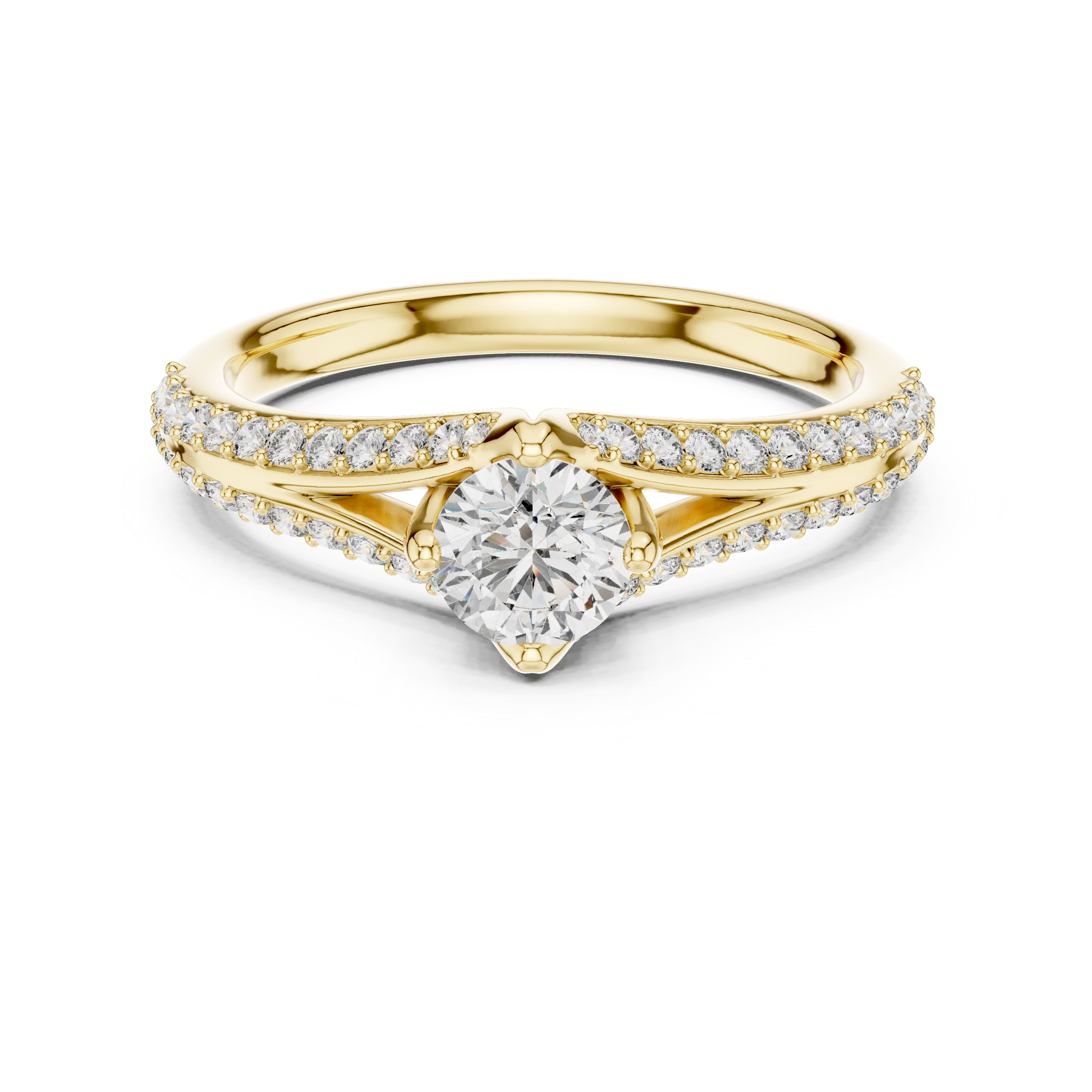 Split Shank Pavé Diamond Engagement Ring with Round Solitaire Center