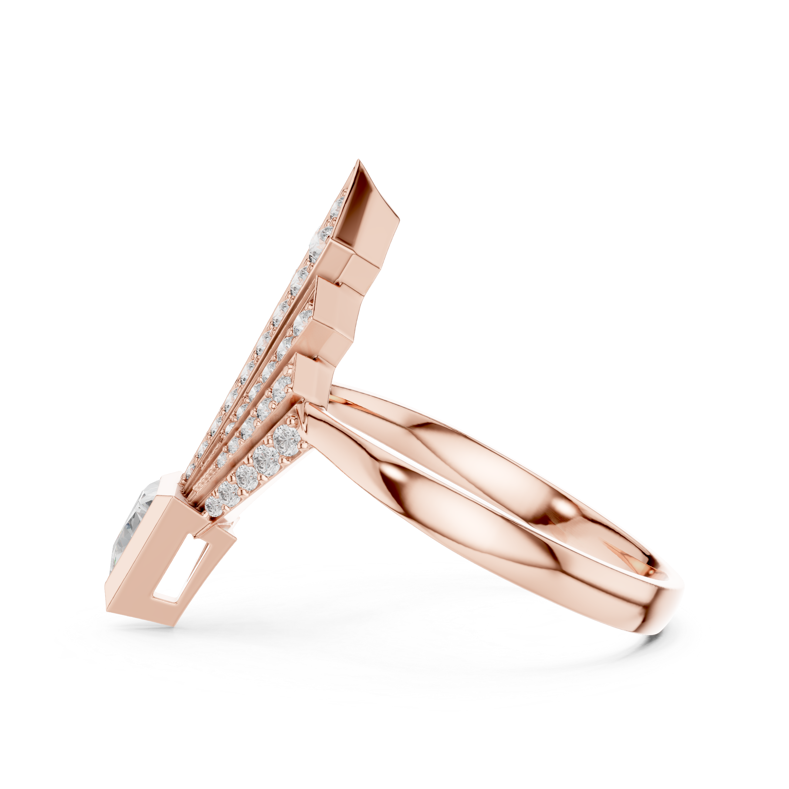 Art Deco Spear Fan Diamond Ring with Triangle Cut Accent