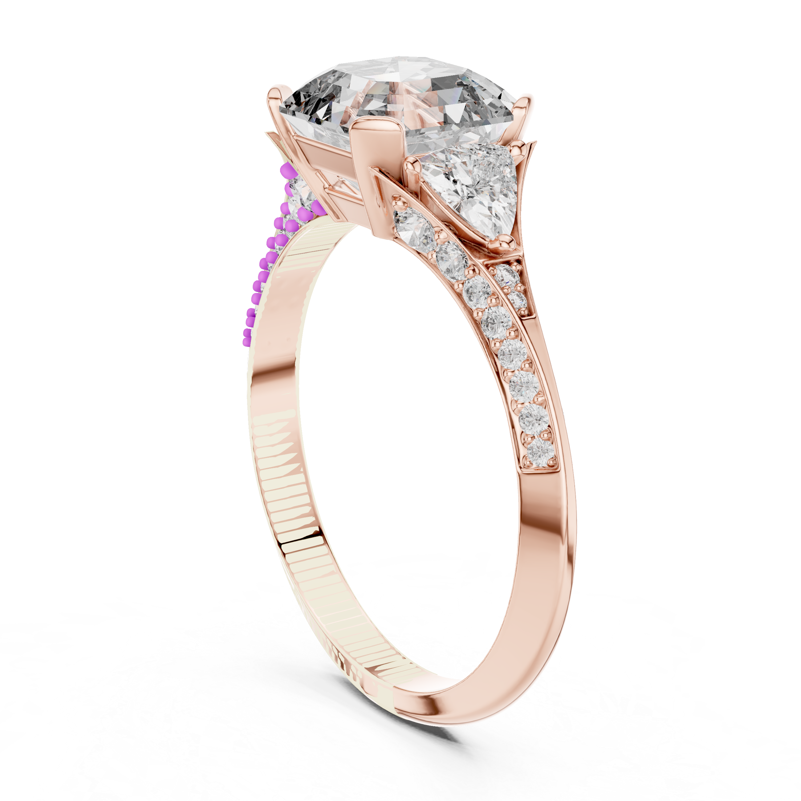 Emerald Cut Three Stone Engagement Ring with Trillion Side Diamonds