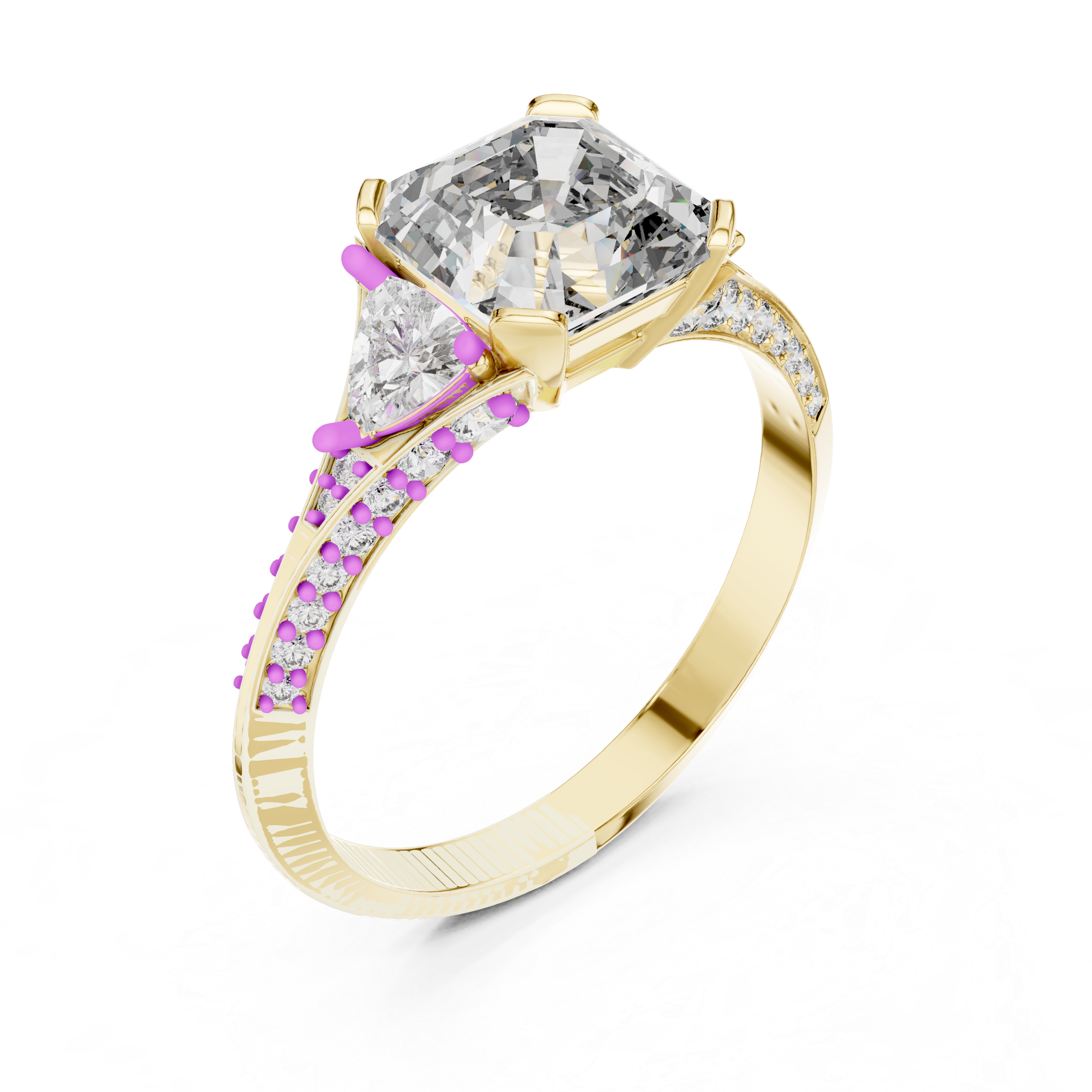Emerald Cut Three Stone Engagement Ring with Trillion Side Diamonds