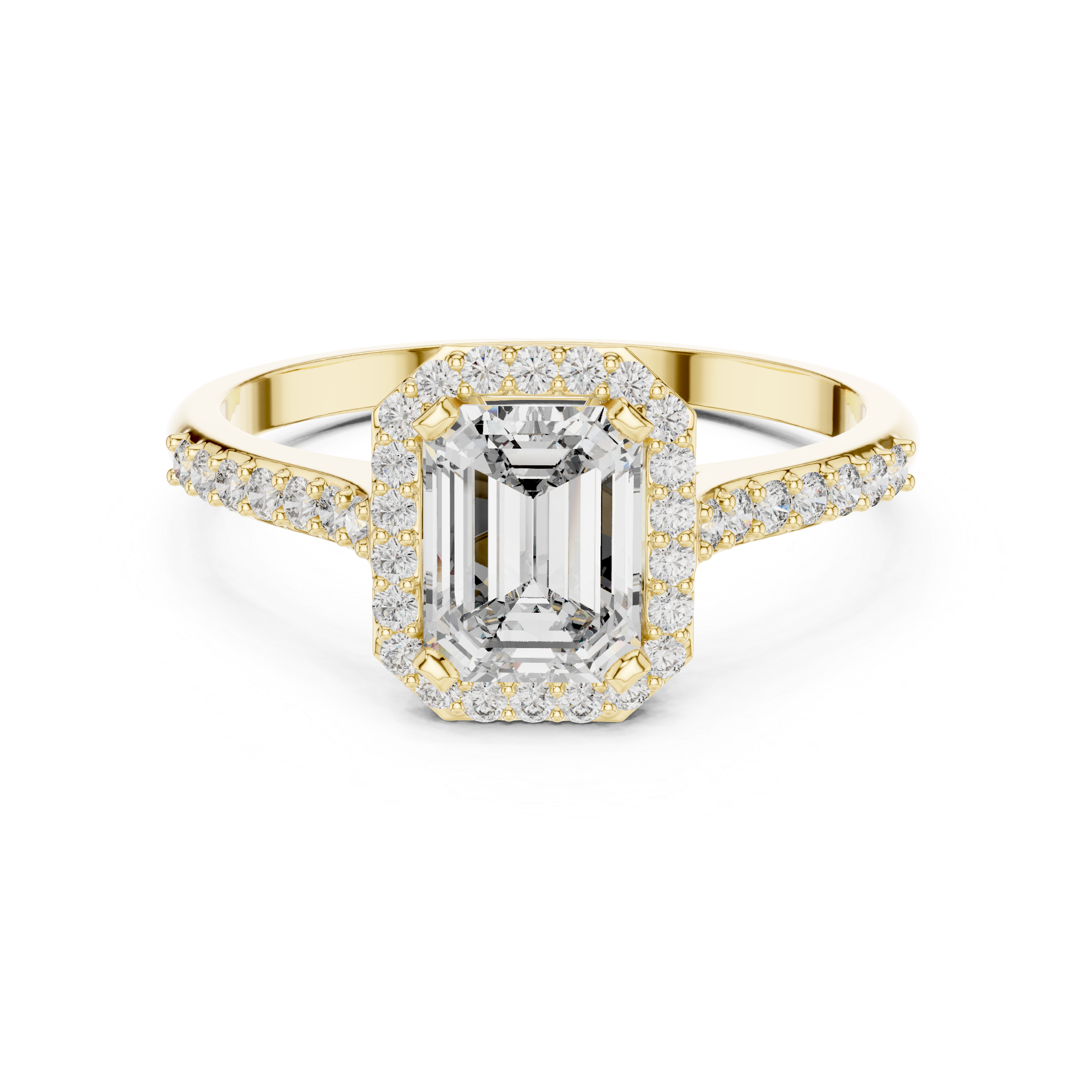 Emerald Cut Halo Engagement Ring with Pavé Diamond Band