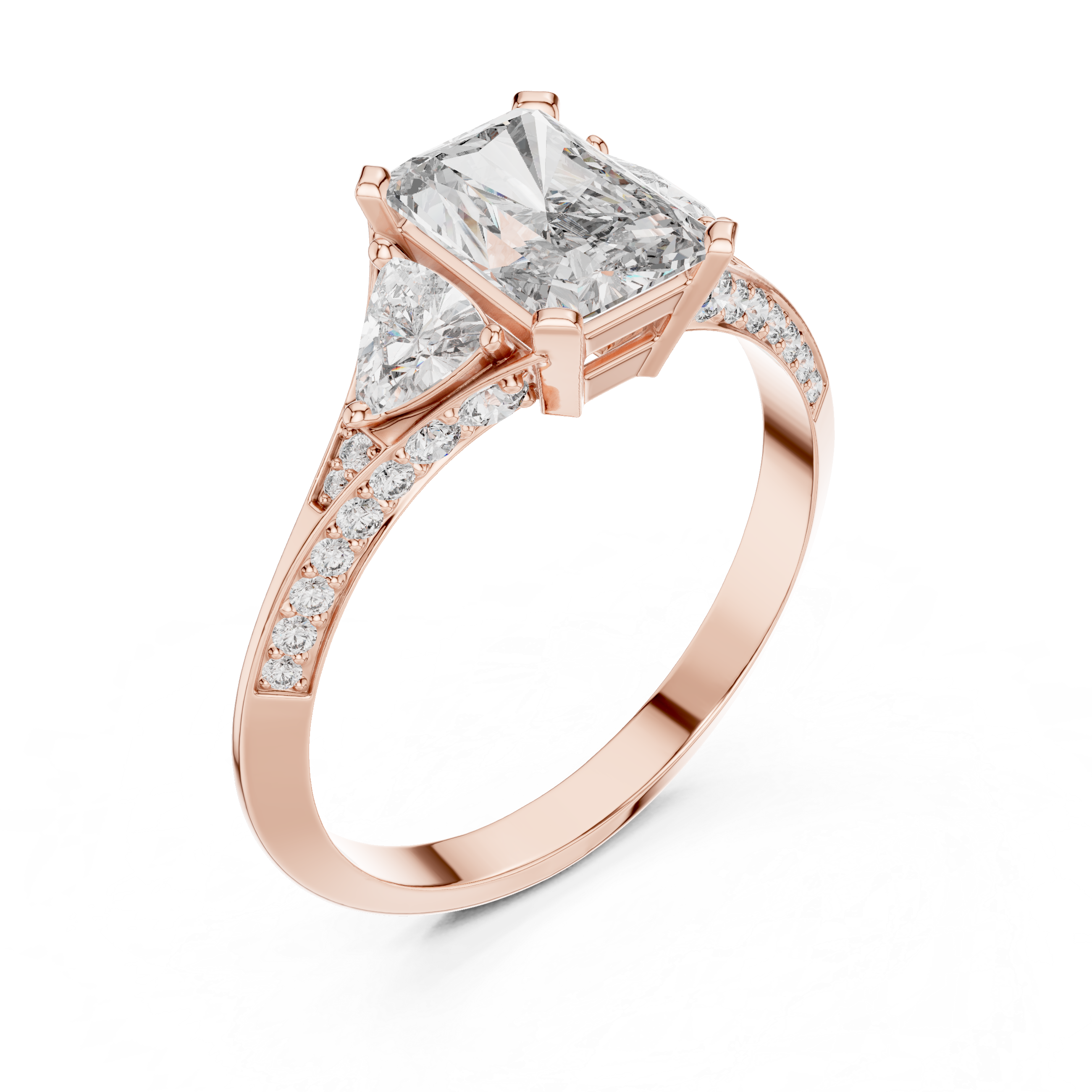 Radiant Cut Three Stone Engagement Ring with Pavé Split Accent Band