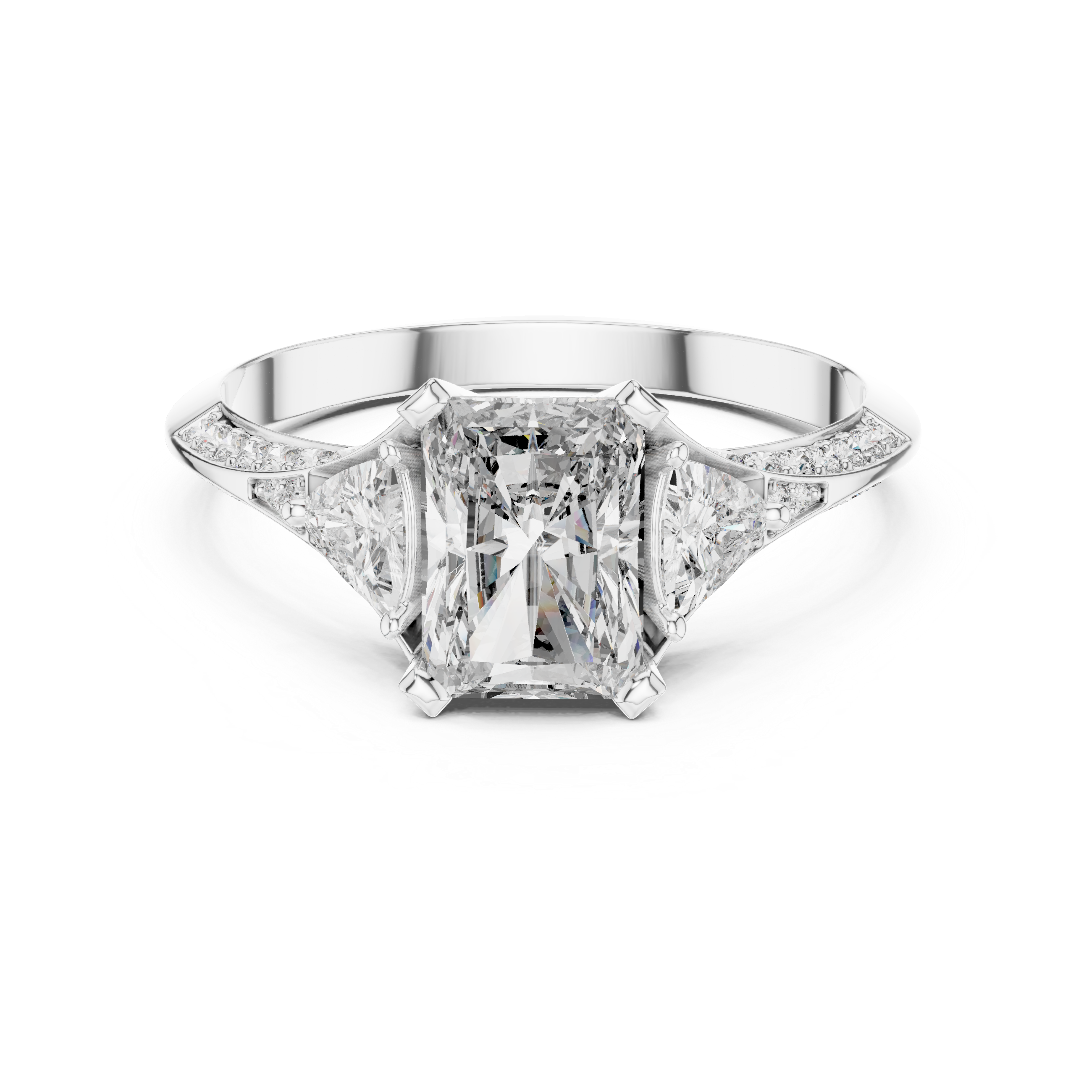 Radiant Cut Three Stone Engagement Ring with Pavé Split Accent Band