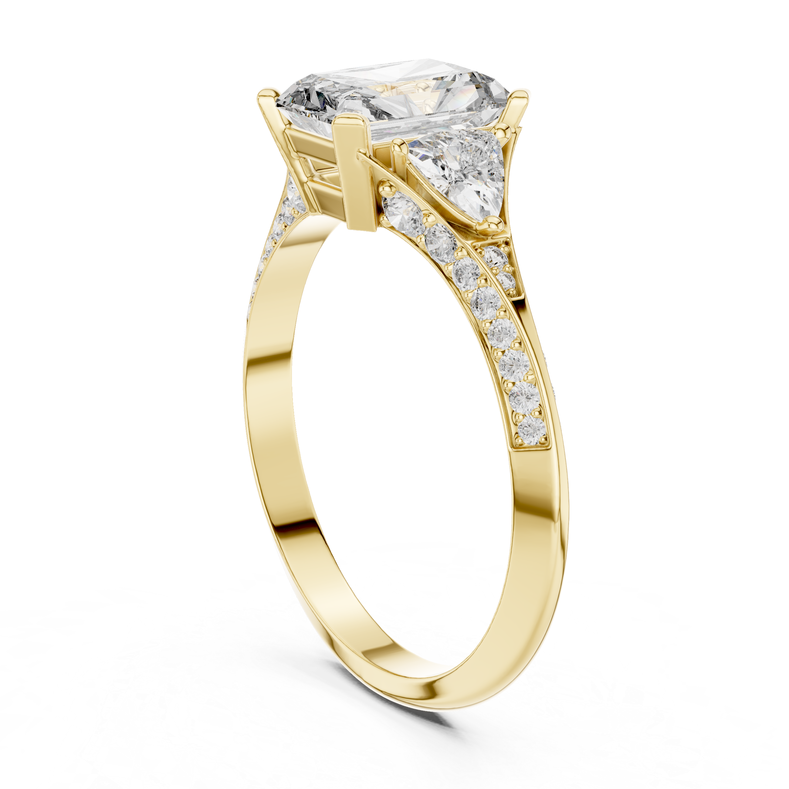 Radiant Cut Three Stone Engagement Ring with Pavé Split Accent Band