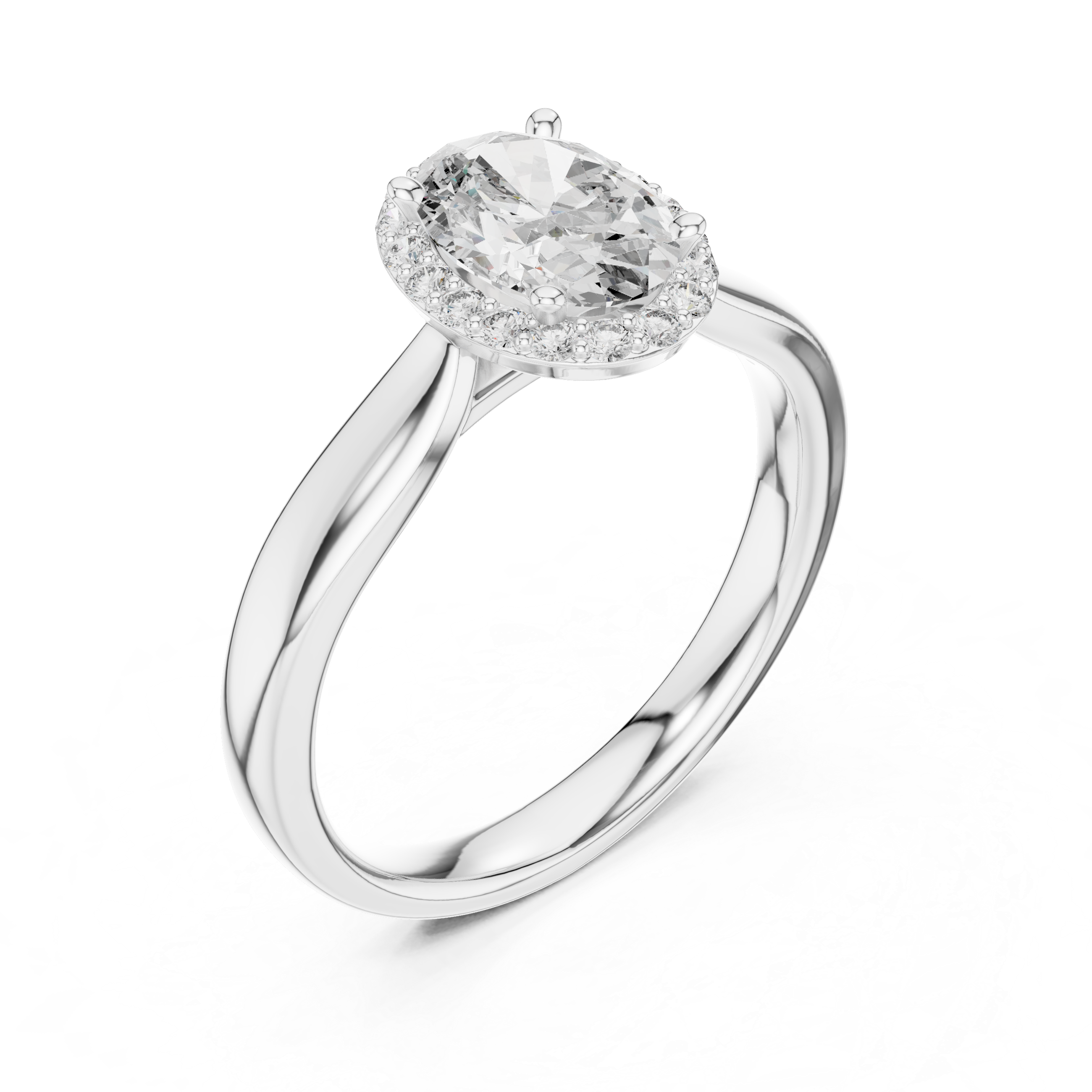 Oval Halo Engagement Ring with Classic High Polish Band