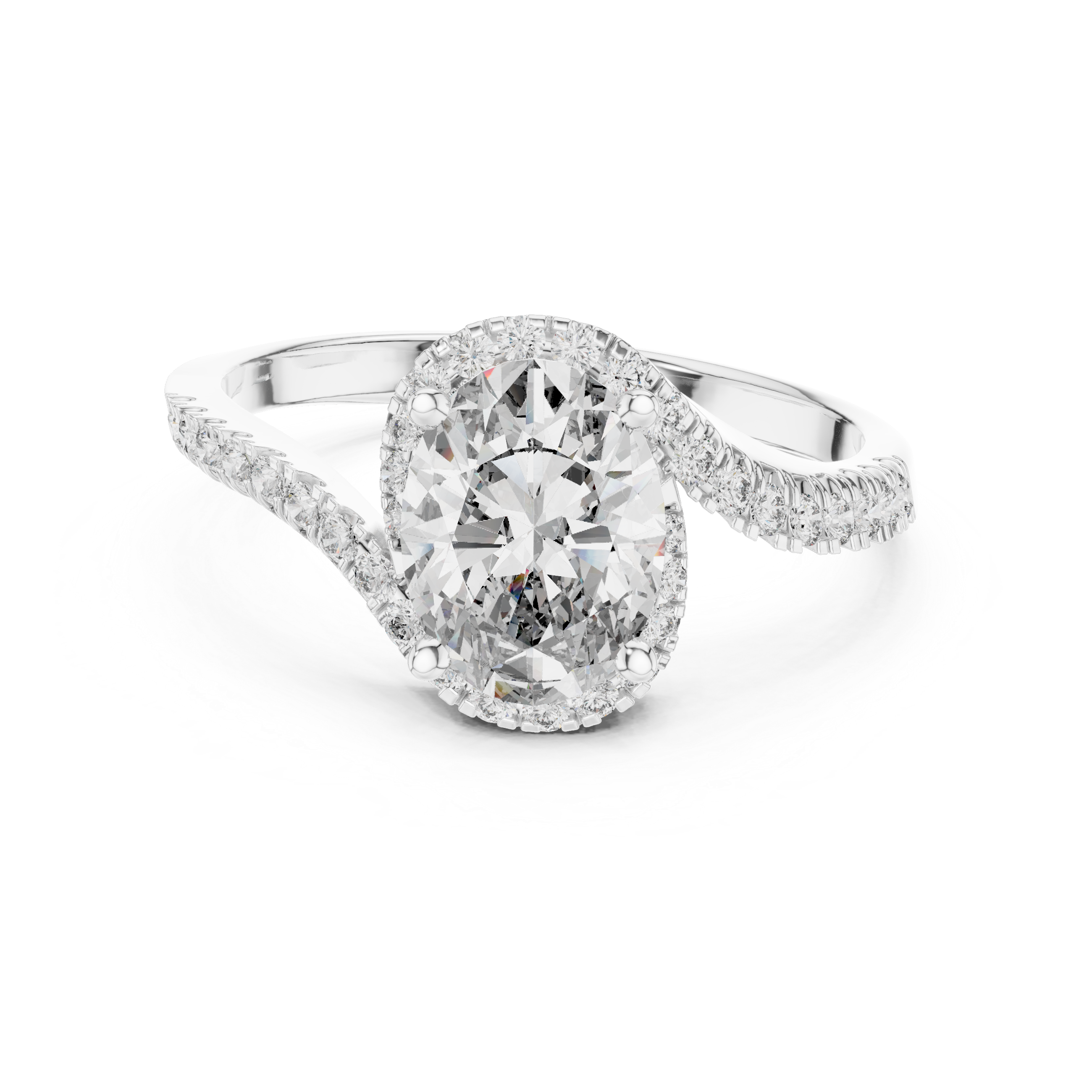 Oval Halo Engagement Ring with Twisted Pavé Diamond Band