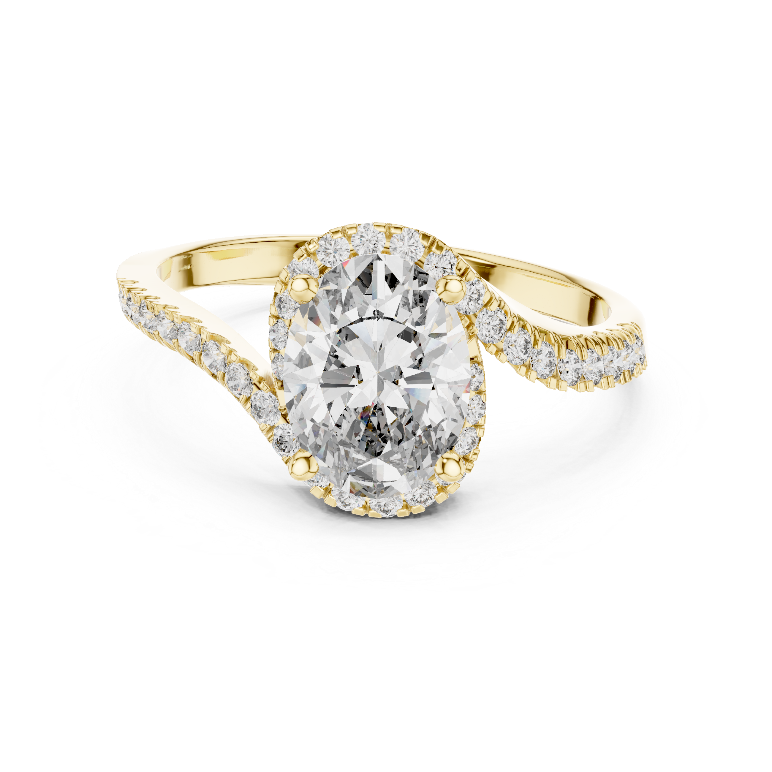 Oval Halo Engagement Ring with Twisted Pavé Diamond Band