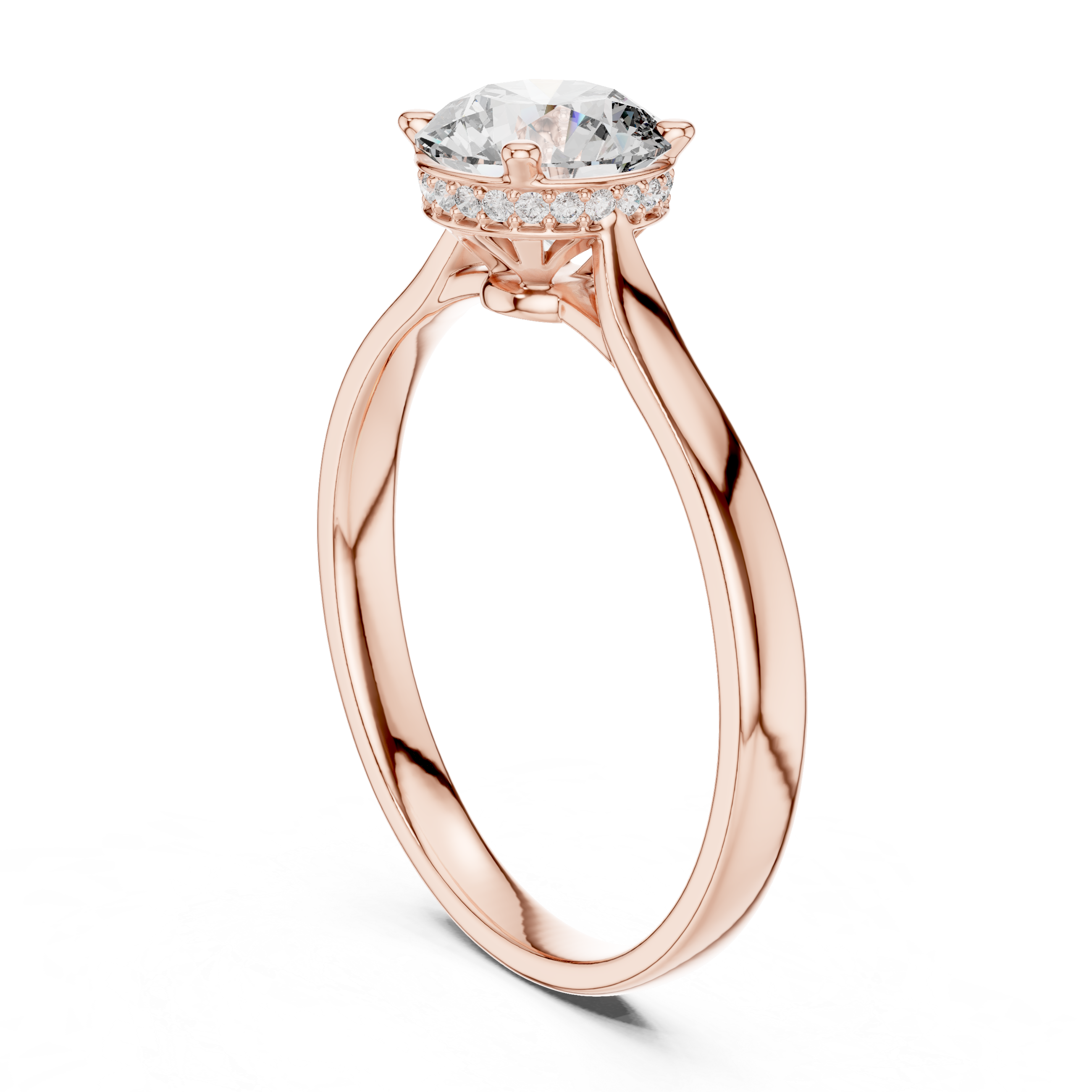 Classic Solitaire Engagement Ring with Hidden Halo and Round Brilliant Diamond