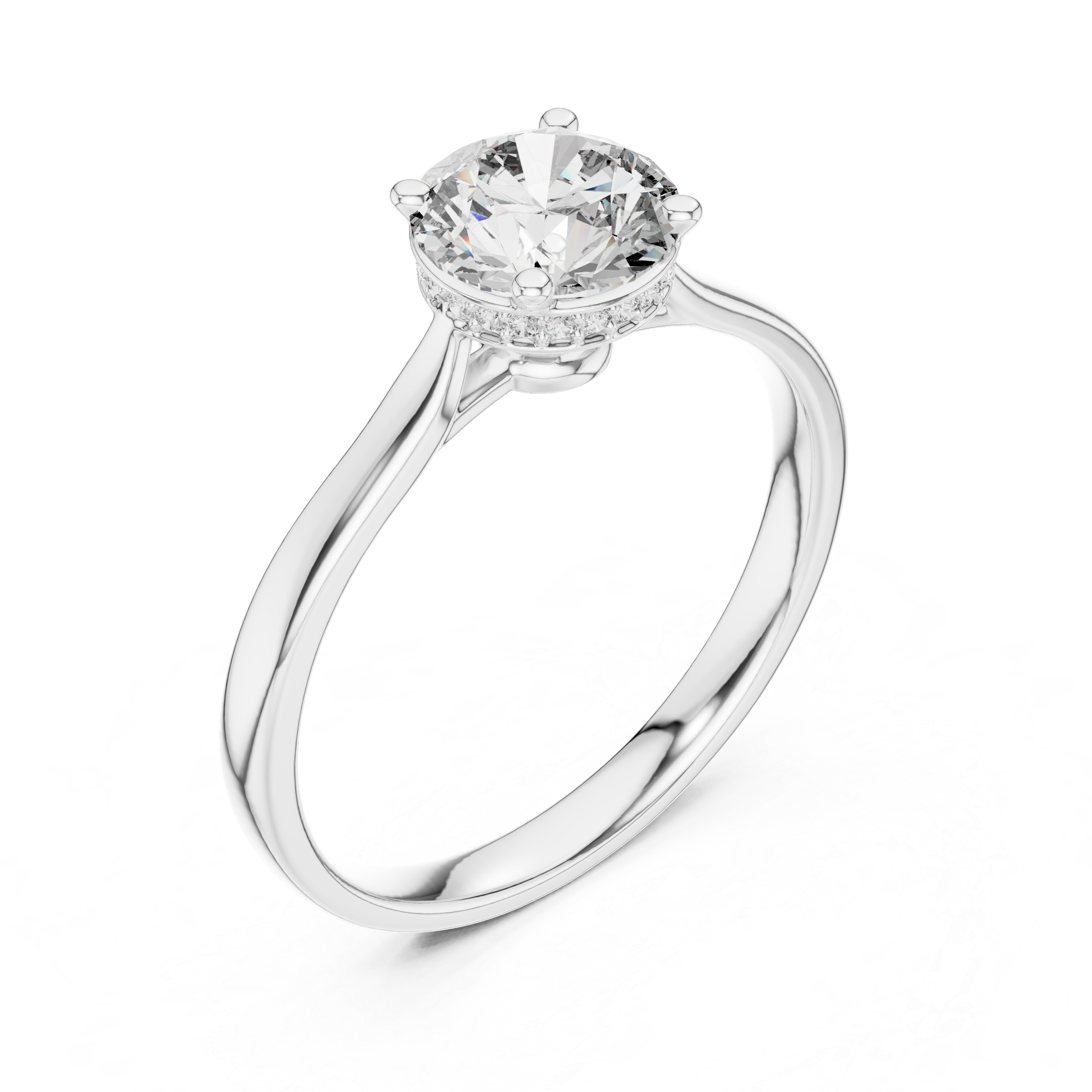 Classic Solitaire Engagement Ring with Hidden Halo and Round Brilliant Diamond