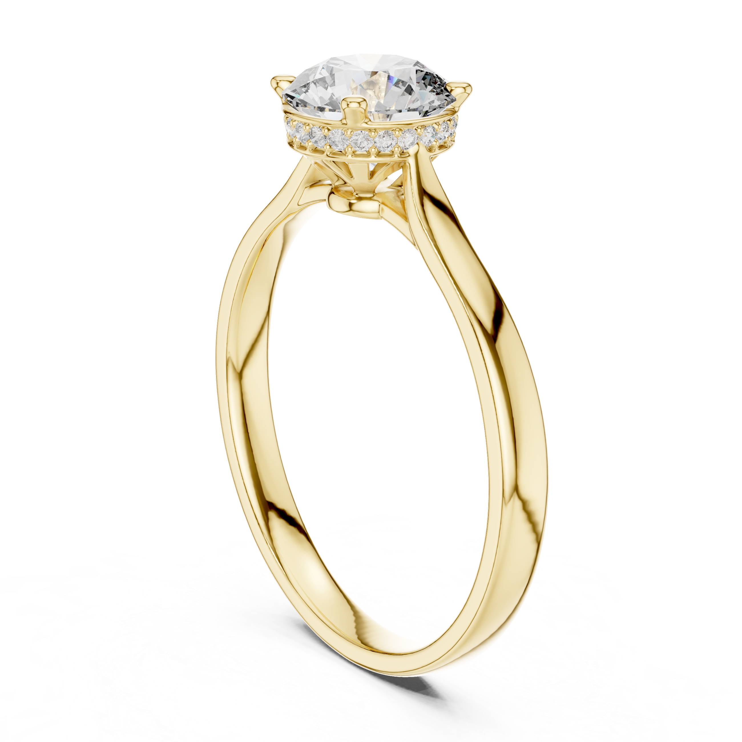 Classic Solitaire Engagement Ring with Hidden Halo and Round Brilliant Diamond