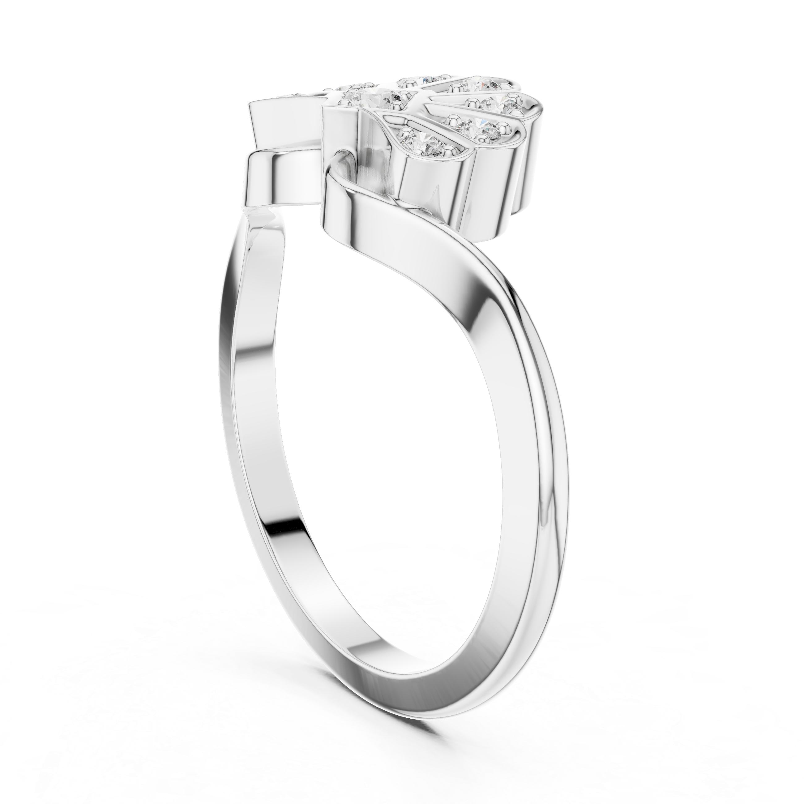 Vintage Fan Motif Diamond Ring with Geometric Pavé Cluster Design