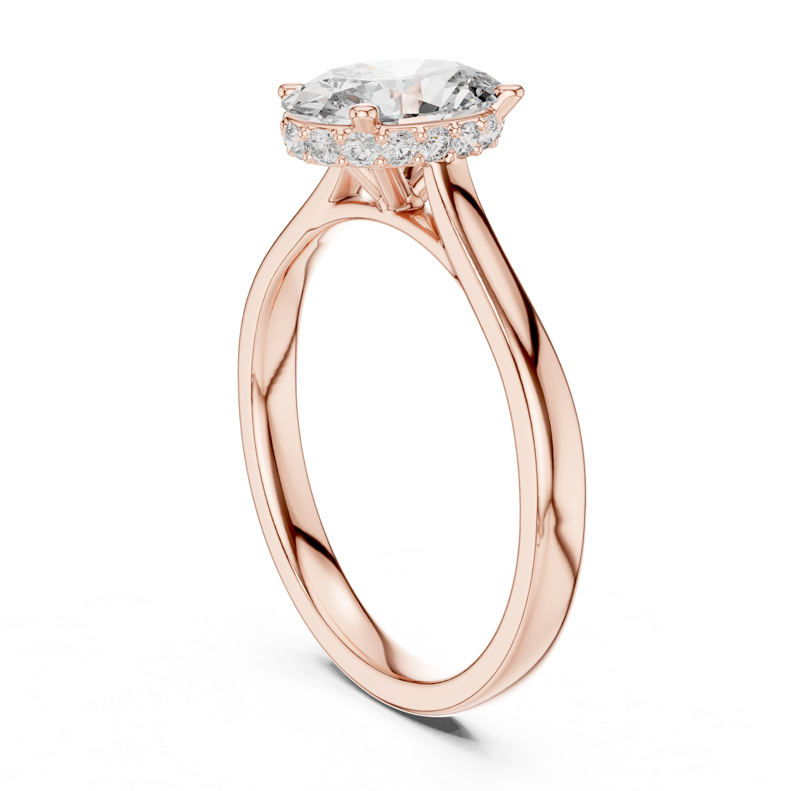 Oval Solitaire Engagement Ring with Hidden Halo Detail