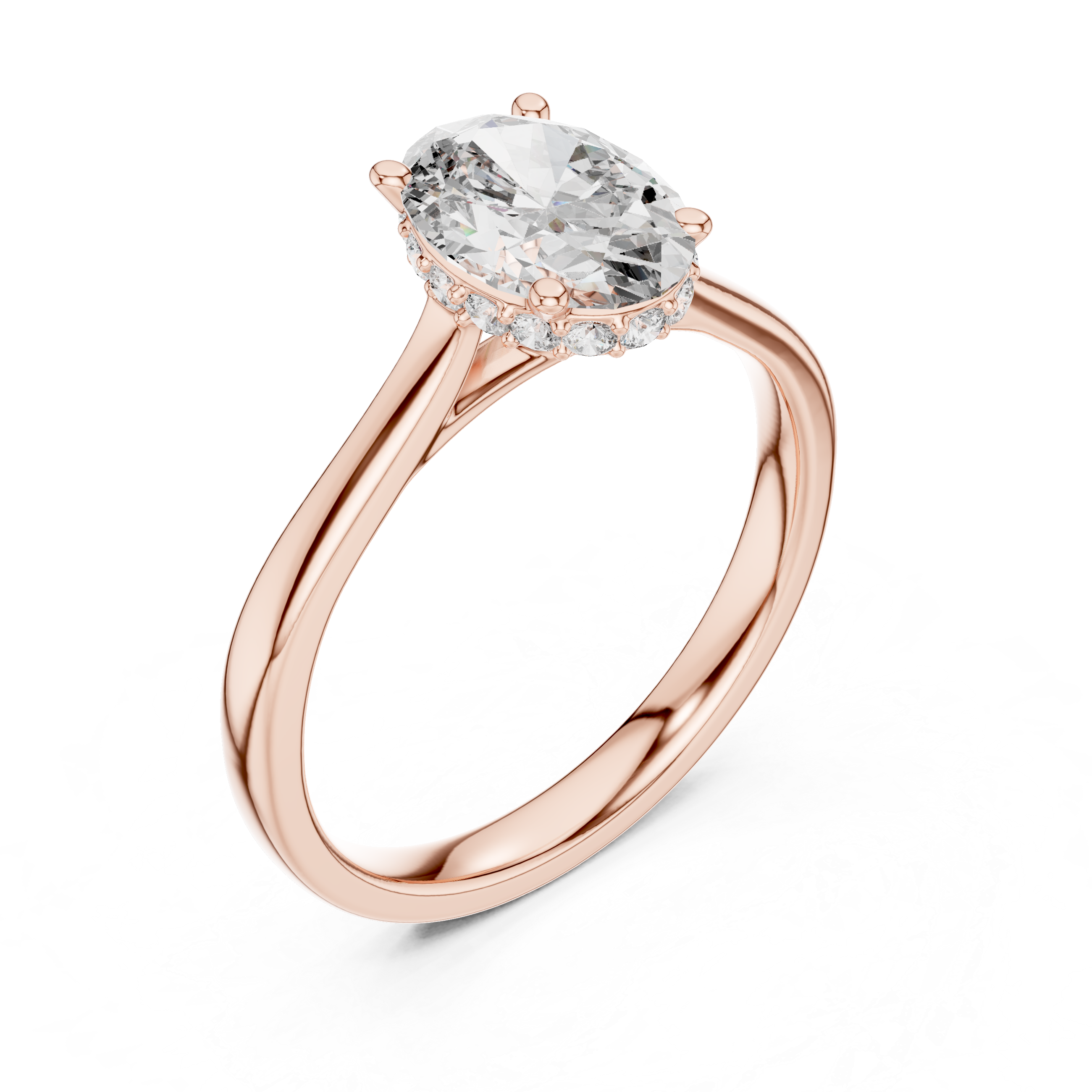 Oval Solitaire Engagement Ring with Hidden Halo Detail