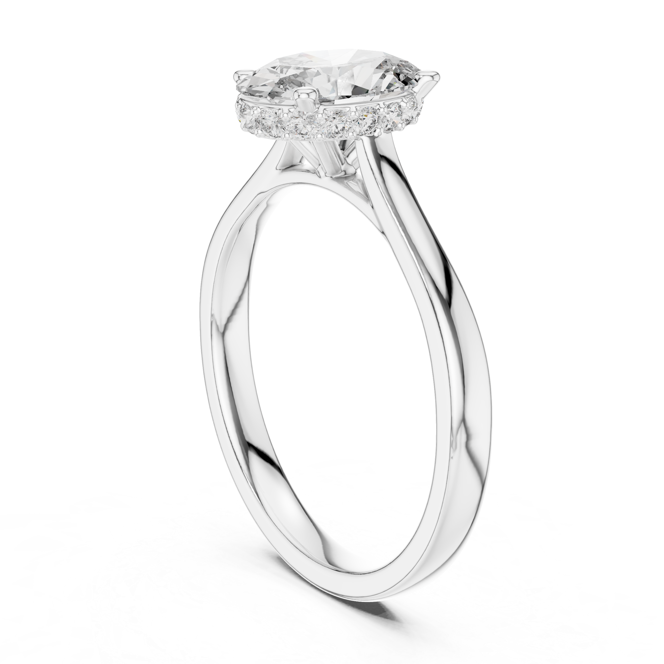 Oval Solitaire Engagement Ring with Hidden Halo Detail