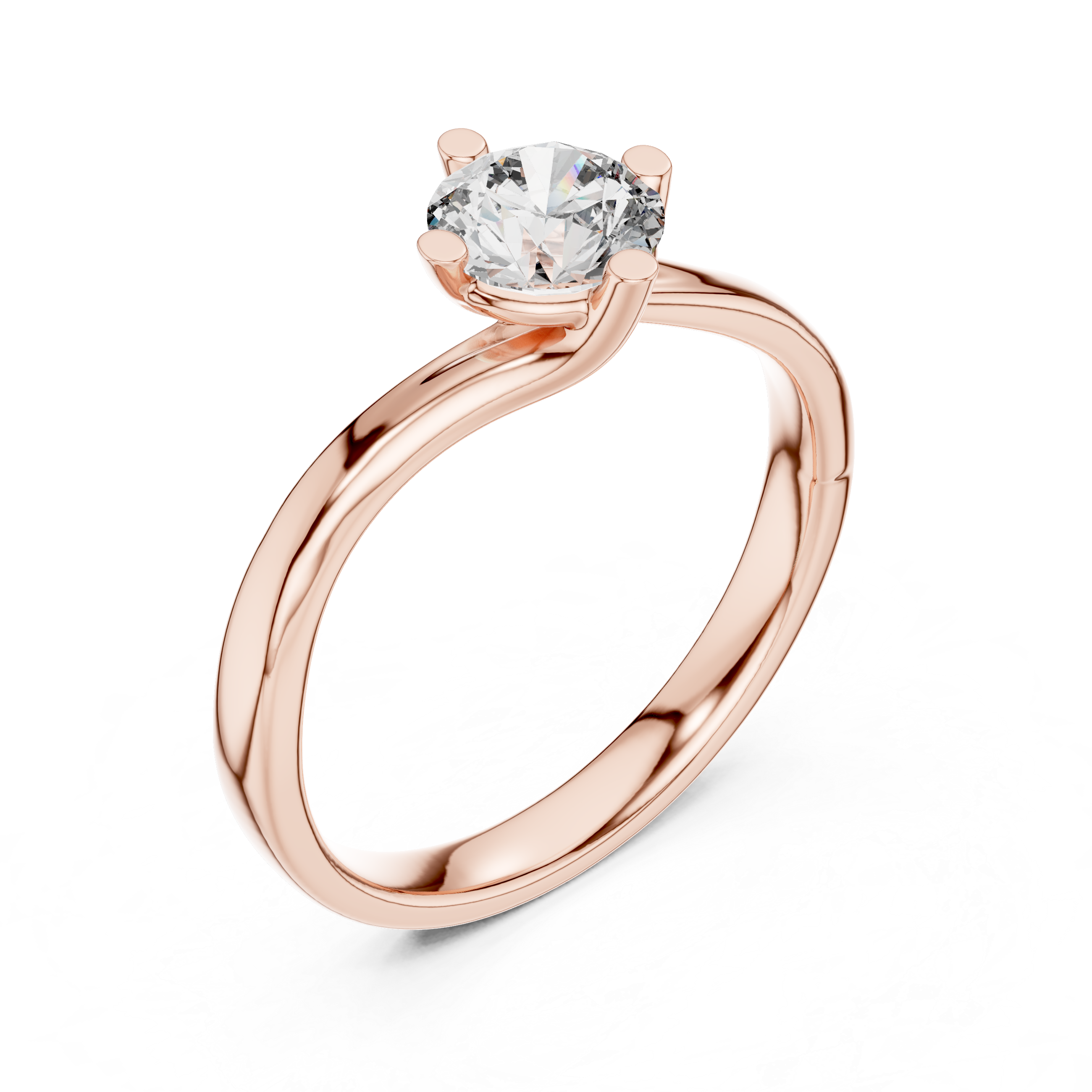 Twisted Solitaire Engagement Ring with Round Cut Center Stone