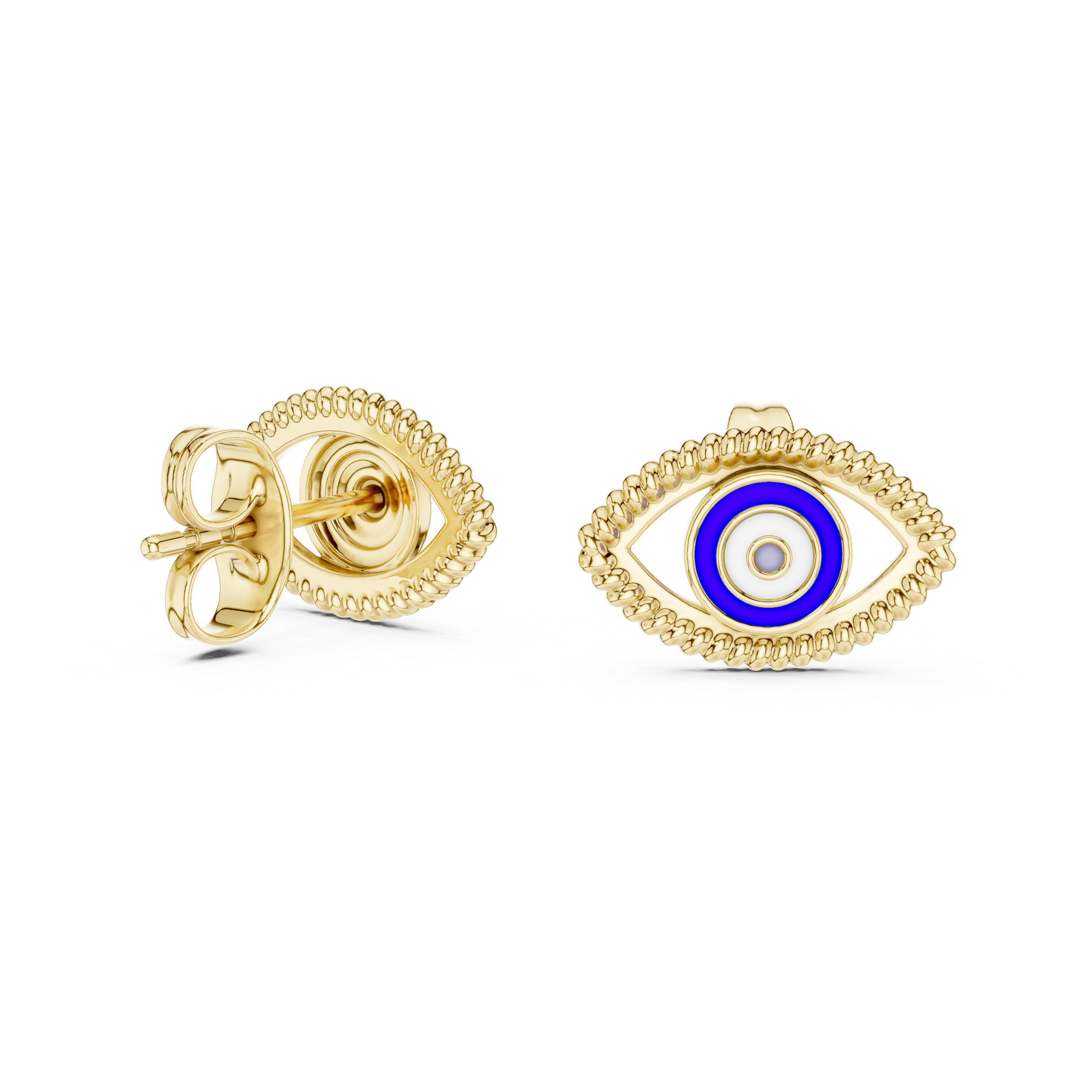 Evil Eye Enamel Gold Stud Earrings