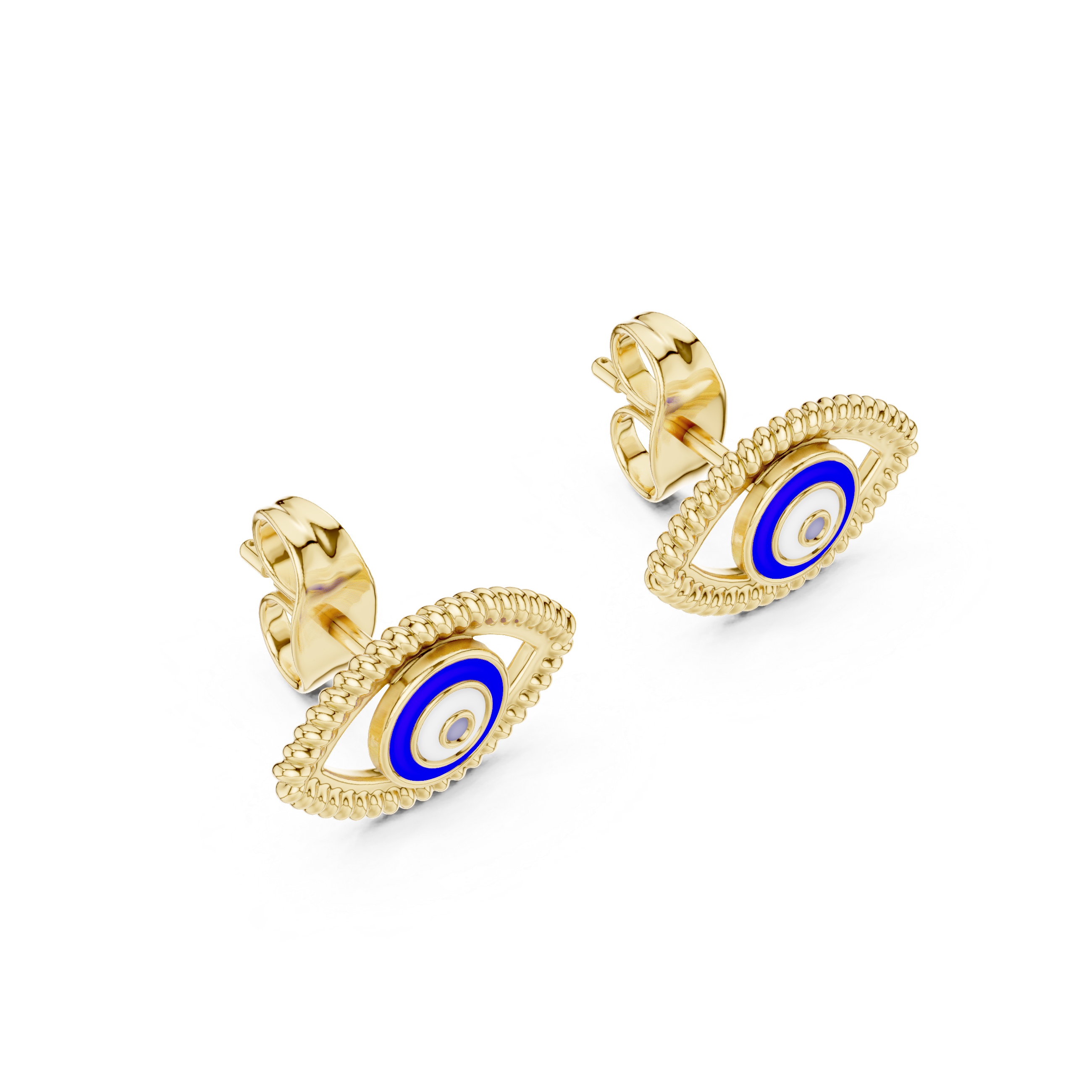 Evil Eye Enamel Gold Stud Earrings
