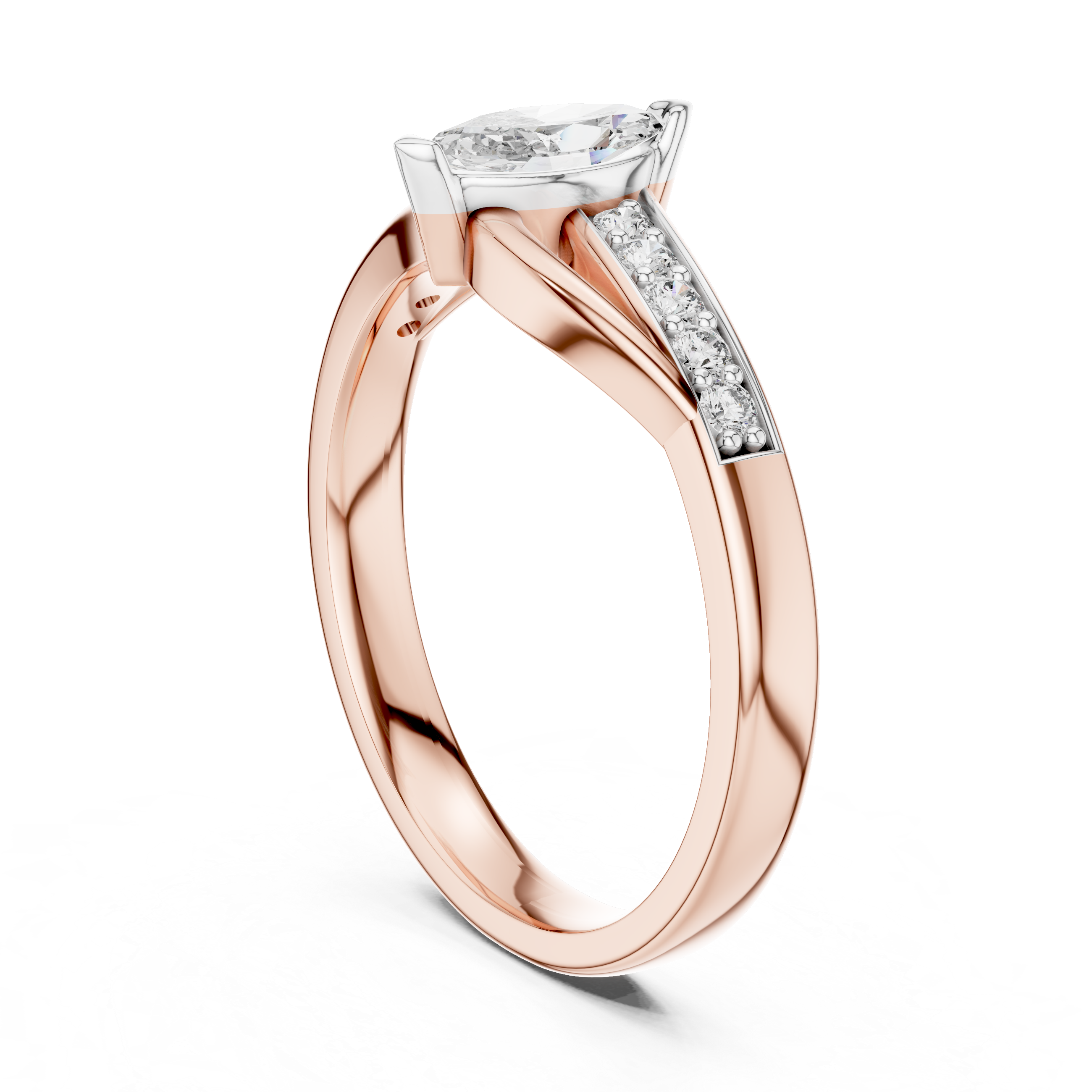Marquise Cut Diamond Ring with Twisted Pavé Band