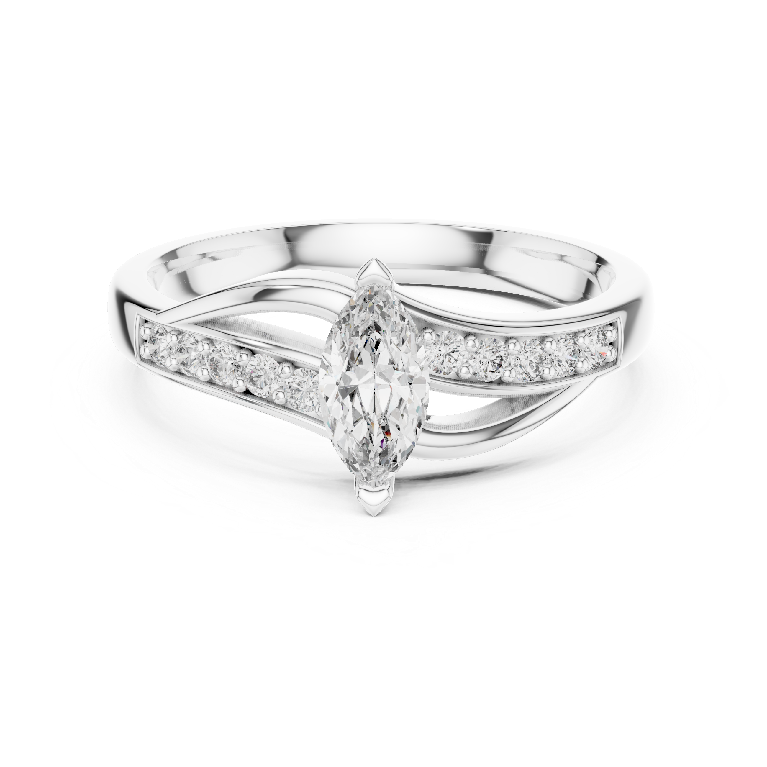 Marquise Cut Diamond Ring with Twisted Pavé Band
