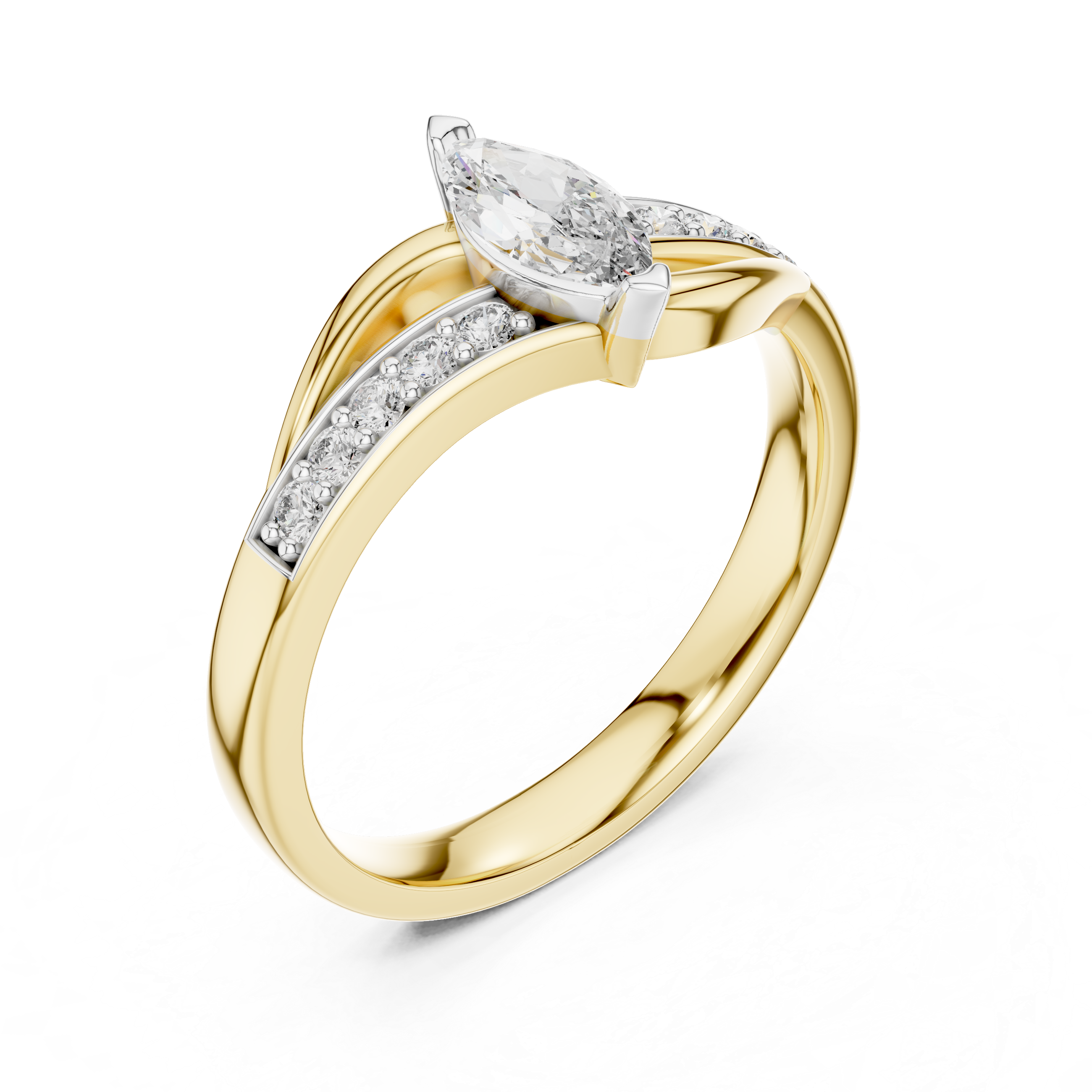 Marquise Cut Diamond Ring with Twisted Pavé Band