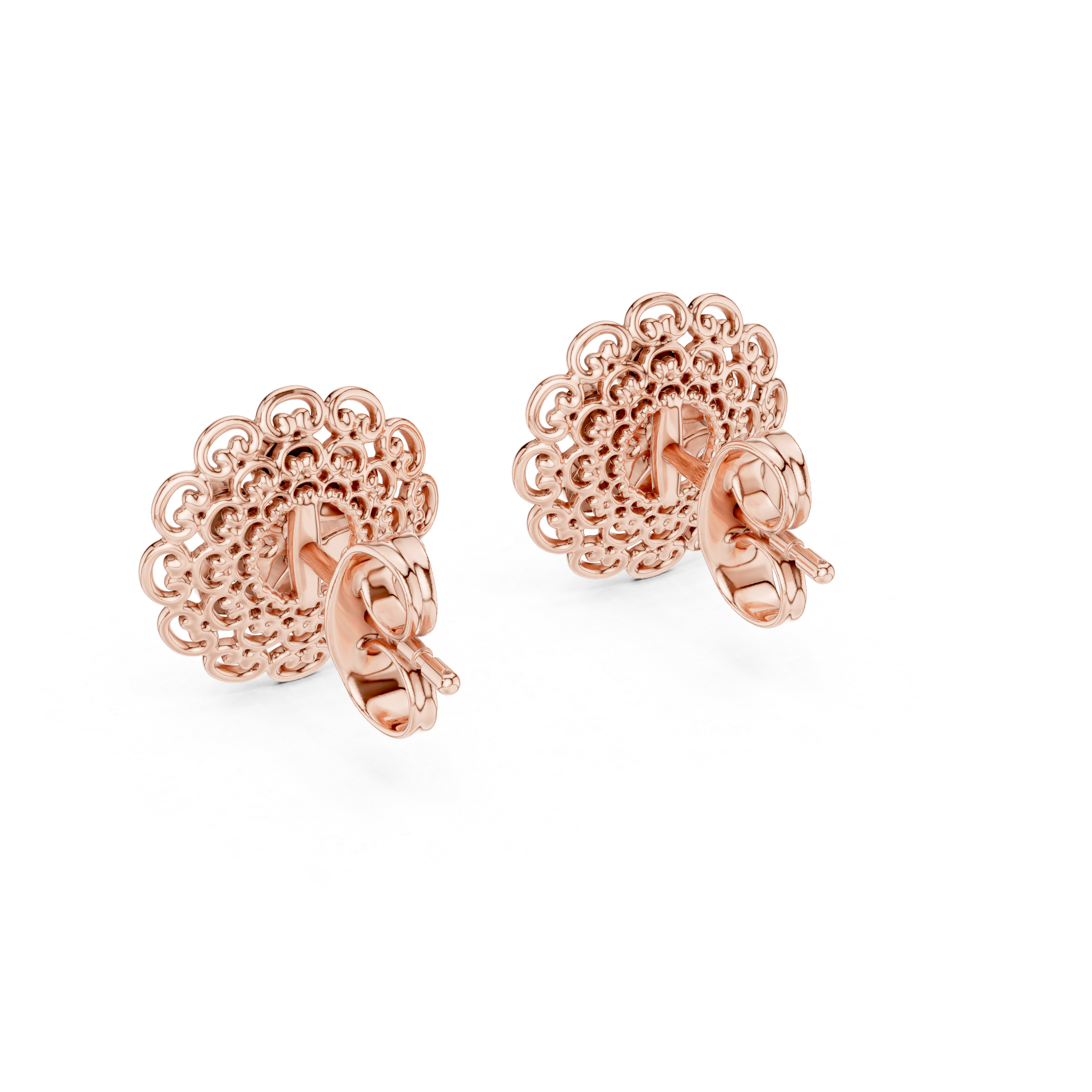 Vintage Floral Diamond Filigree Gold Stud Earrings