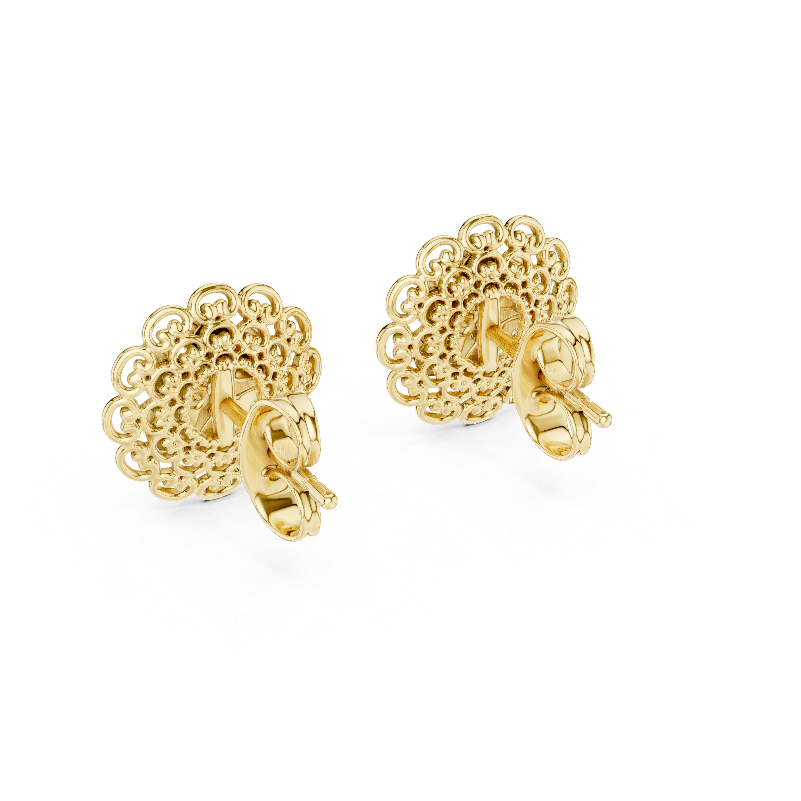 Vintage Floral Diamond Filigree Gold Stud Earrings