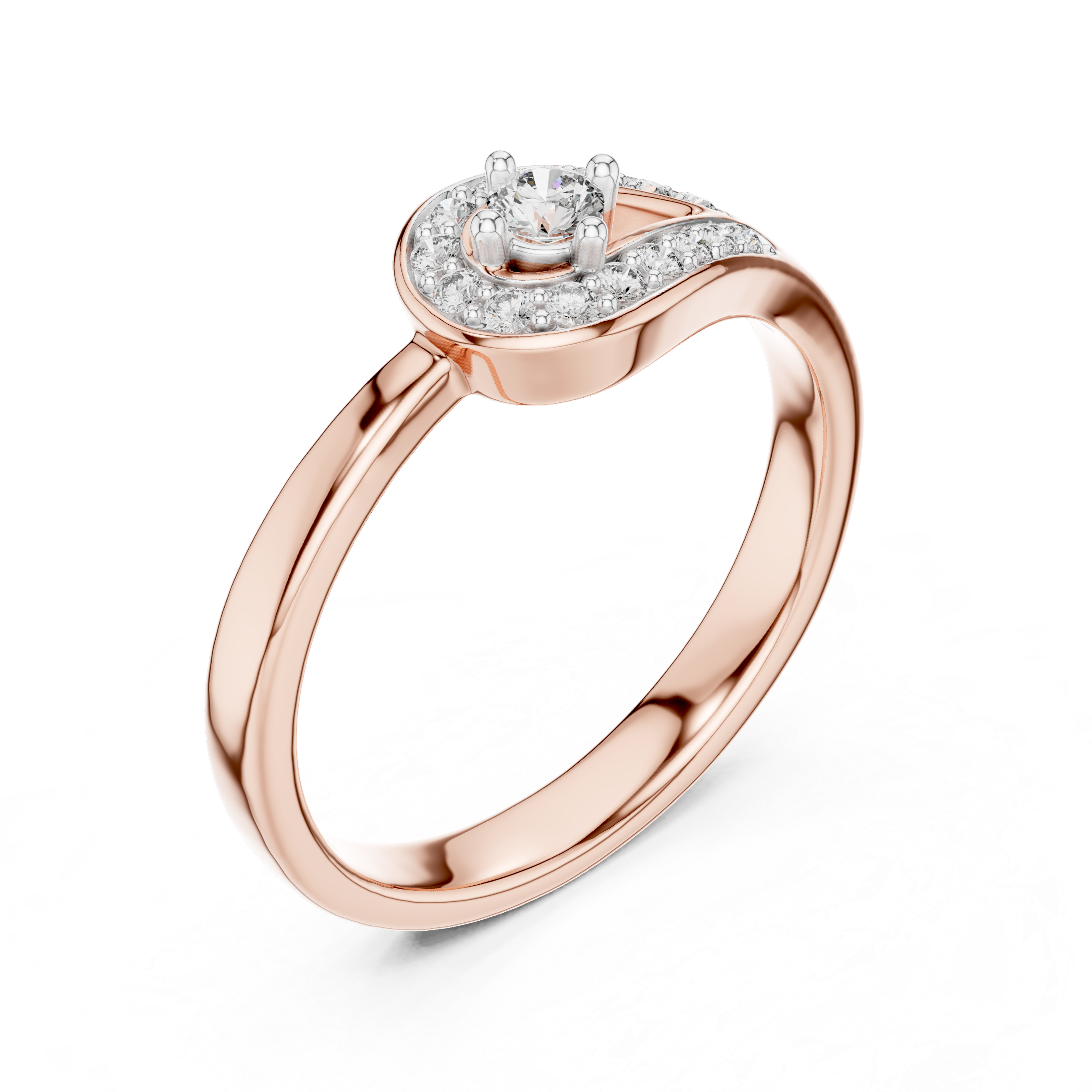 Modern Teardrop Halo Diamond Ring with Pavé Accents