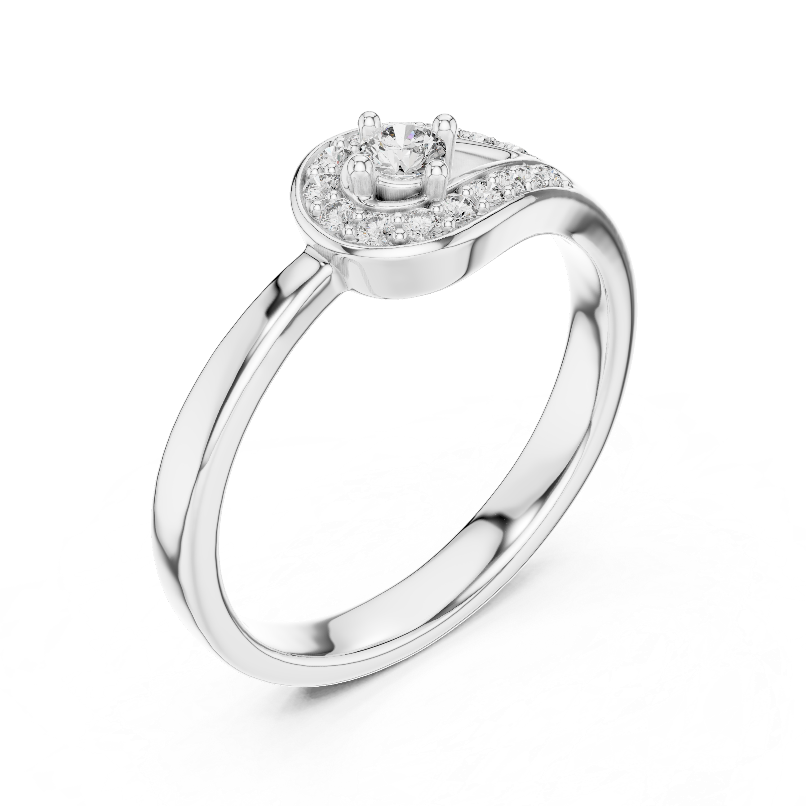 Modern Teardrop Halo Diamond Ring with Pavé Accents