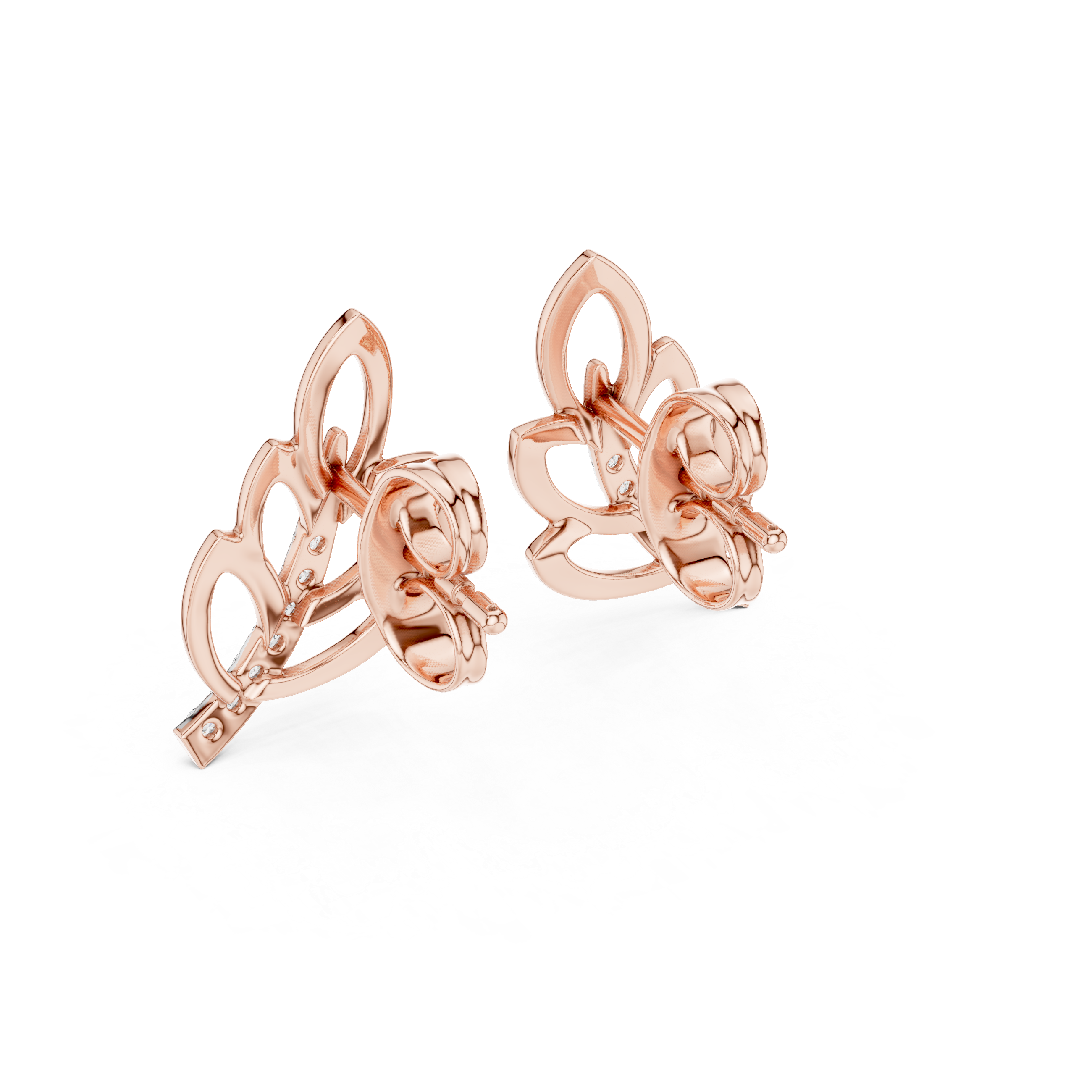 Leaf-Inspired Diamond Curve Gold Stud Earrings