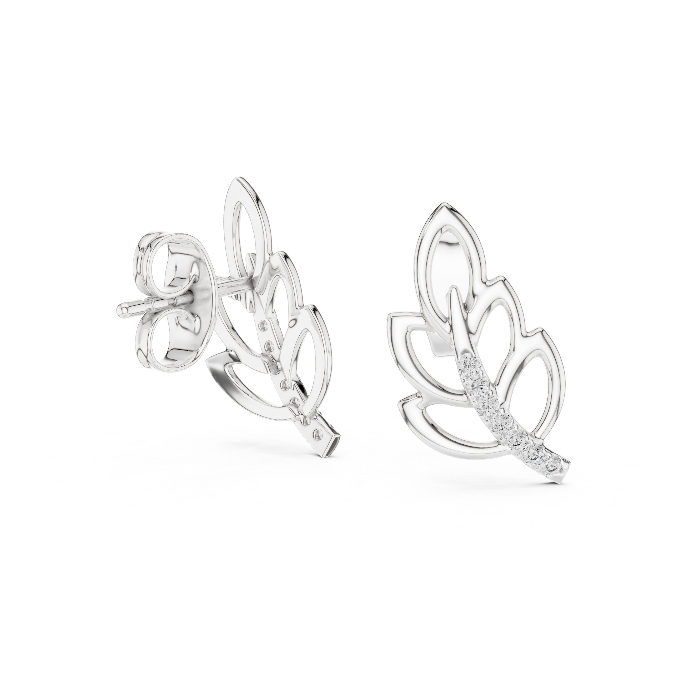 Leaf-Inspired Diamond Curve Gold Stud Earrings