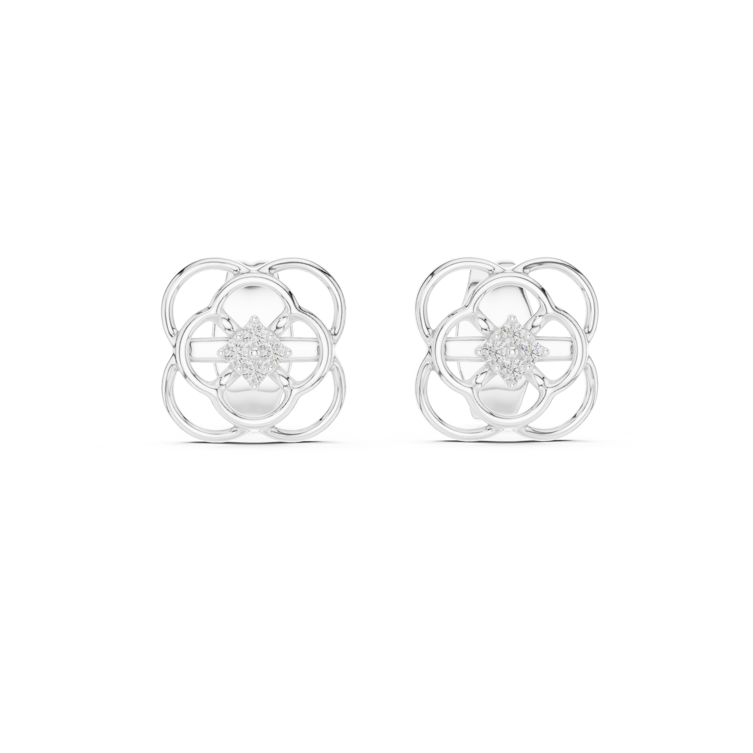 Floral Diamond Cluster Gold Stud Earrings