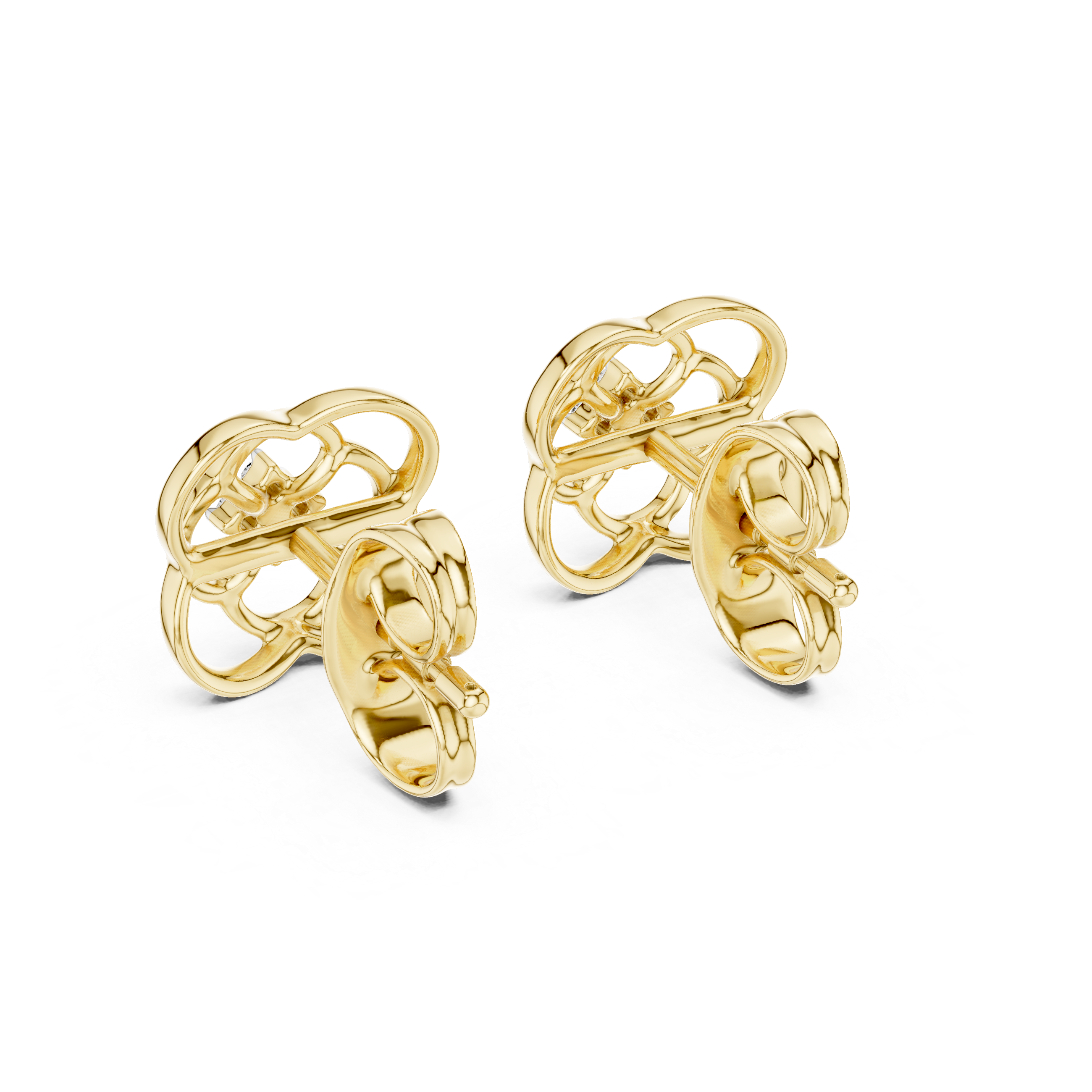 Floral Diamond Cluster Gold Stud Earrings