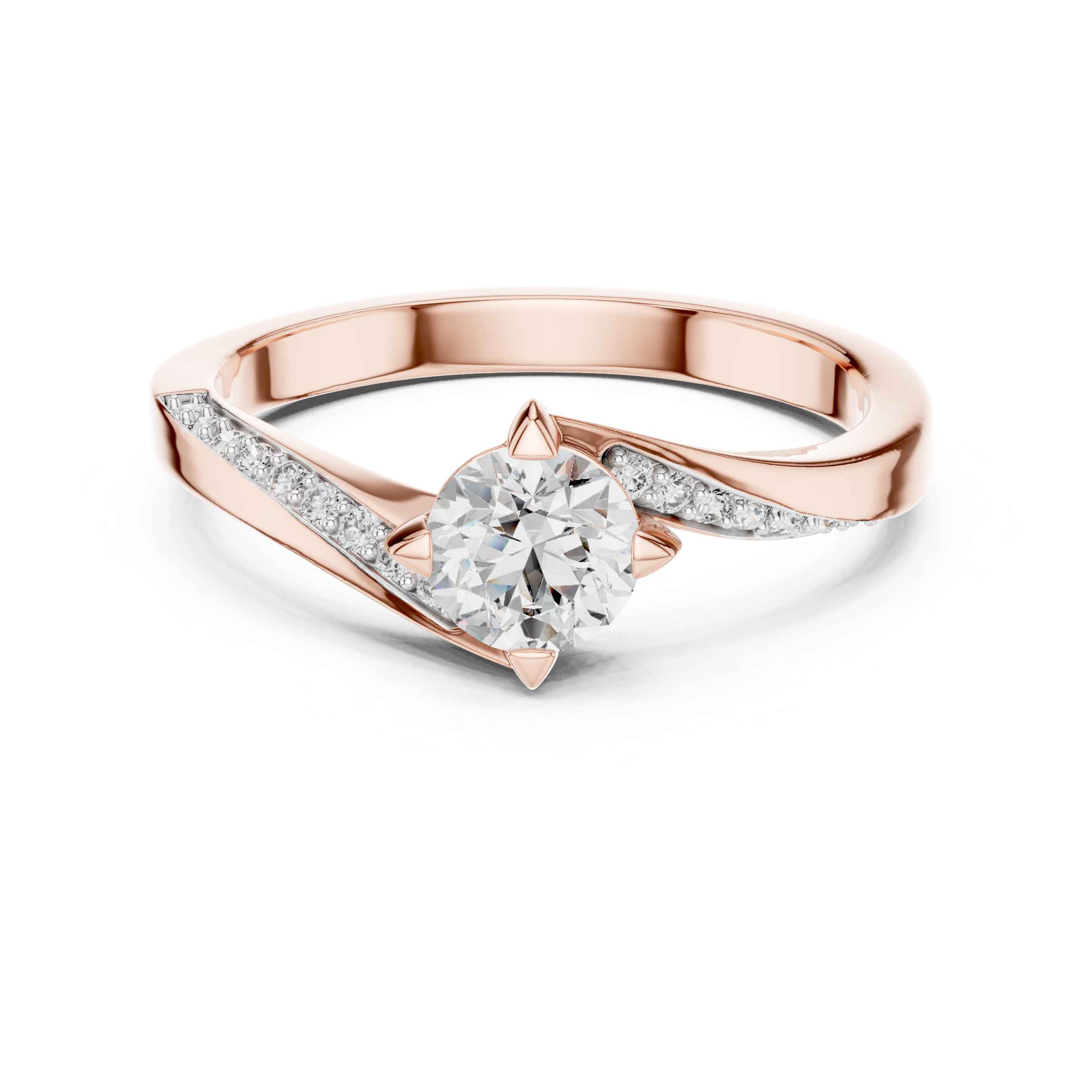 Twisted Split Shank Round Diamond Engagement Ring